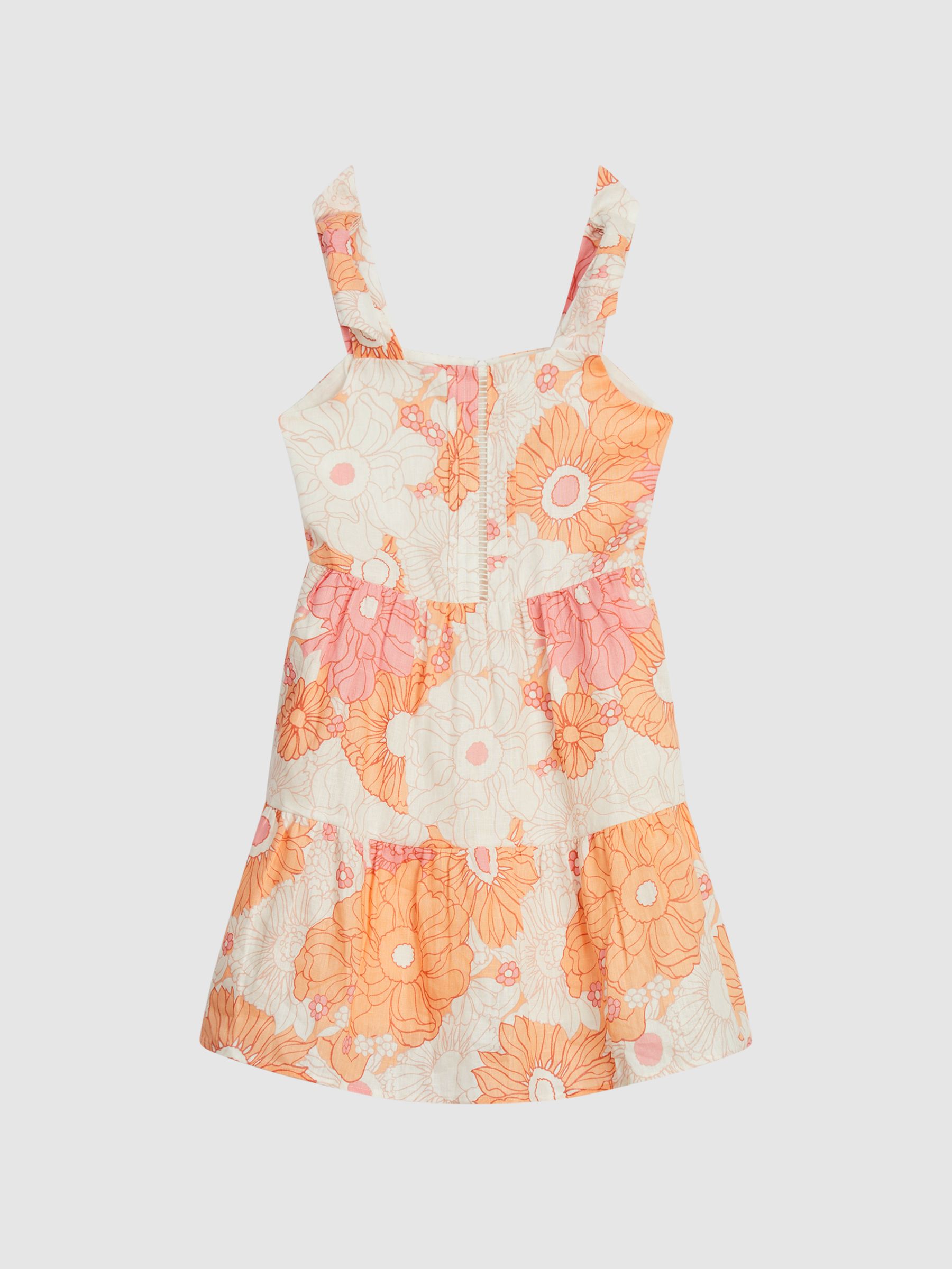 Printed Tie Shoulder Mini Dress in Orange Print - Image 2 of 7