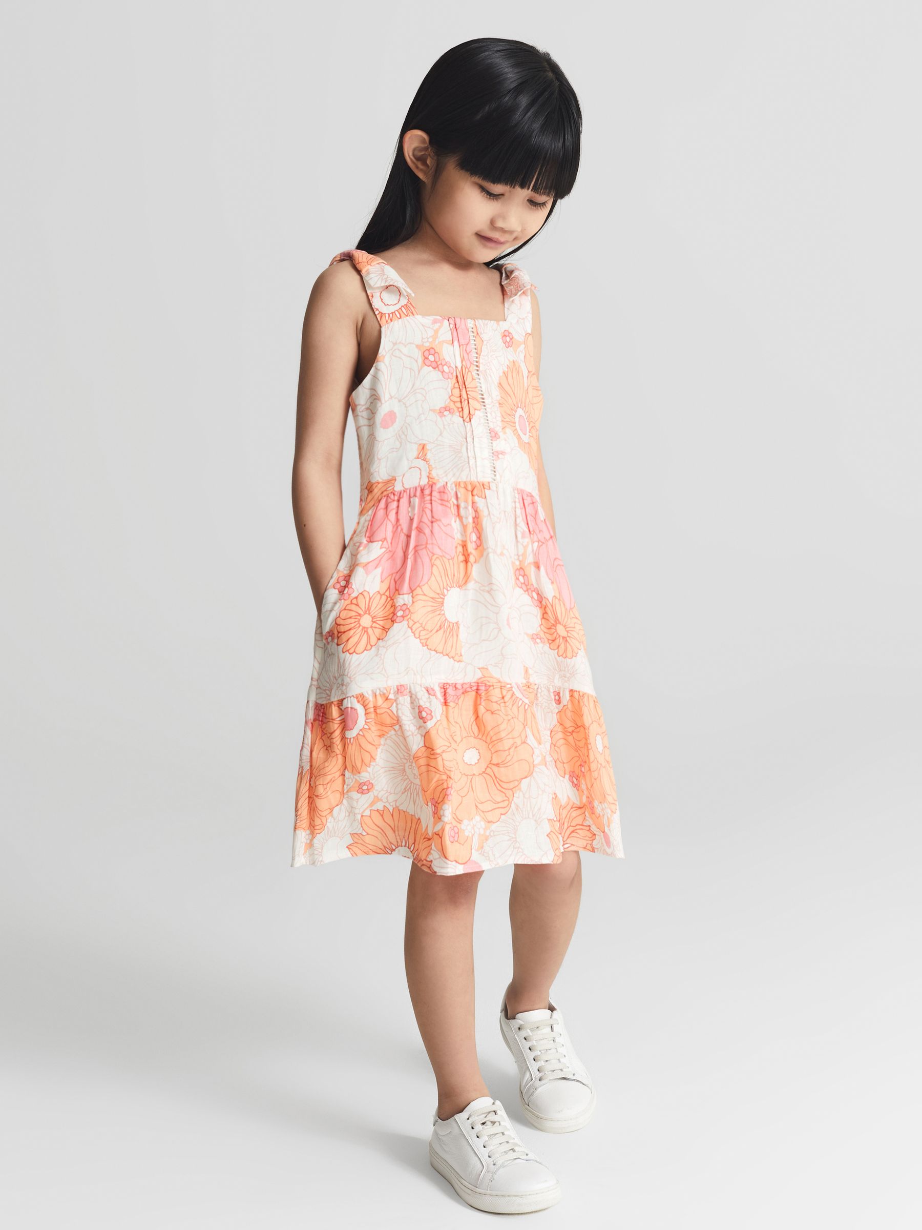 Printed Tie Shoulder Mini Dress in Orange Print - Image 3 of 7