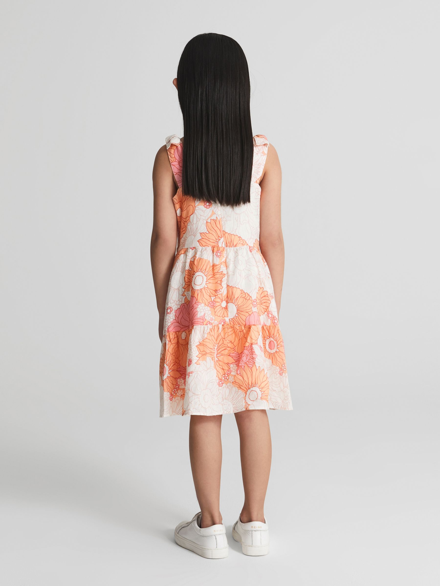 Printed Tie Shoulder Mini Dress in Orange Print - Image 5 of 7