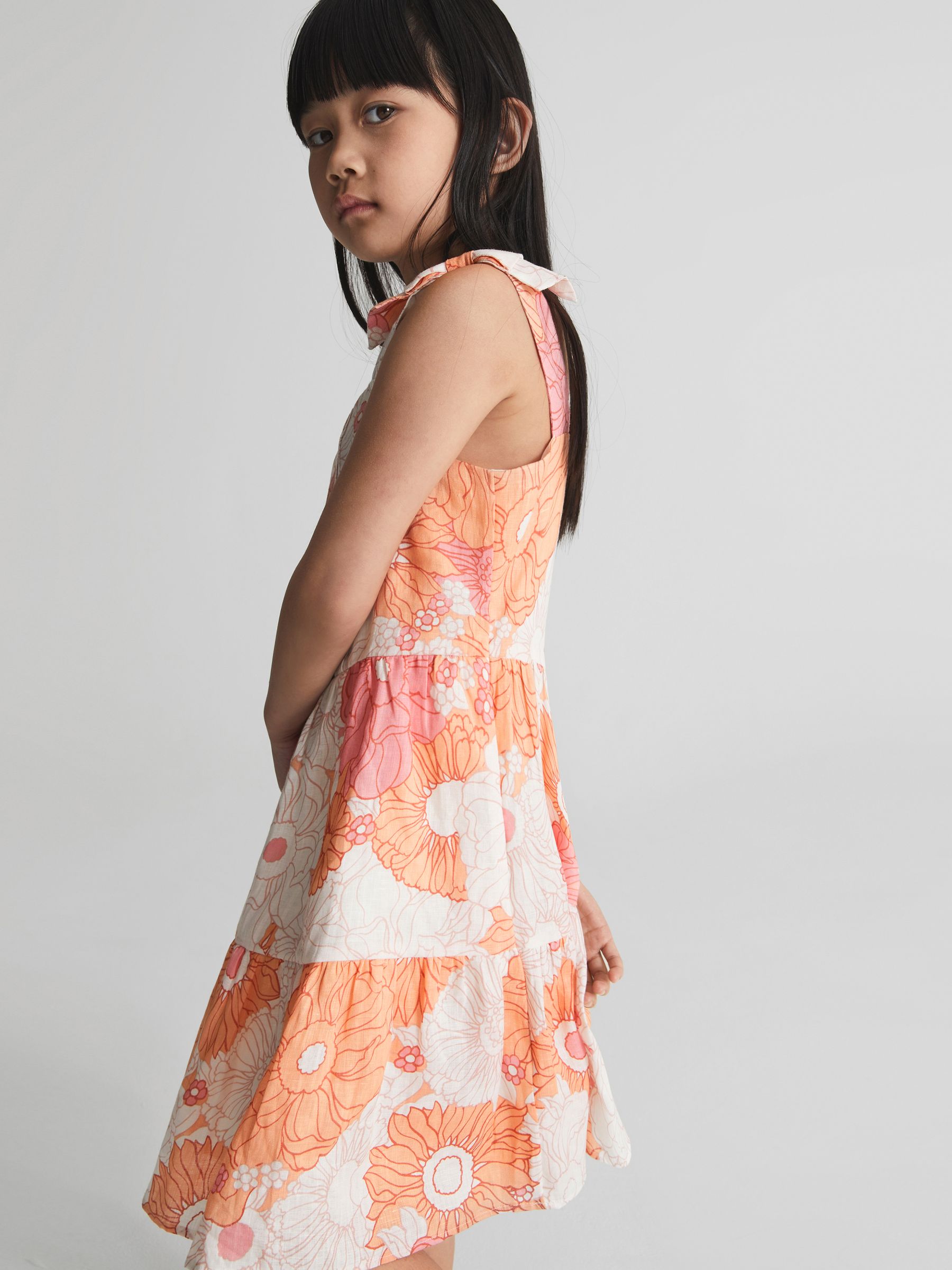 Printed Tie Shoulder Mini Dress in Orange Print - Image 6 of 7