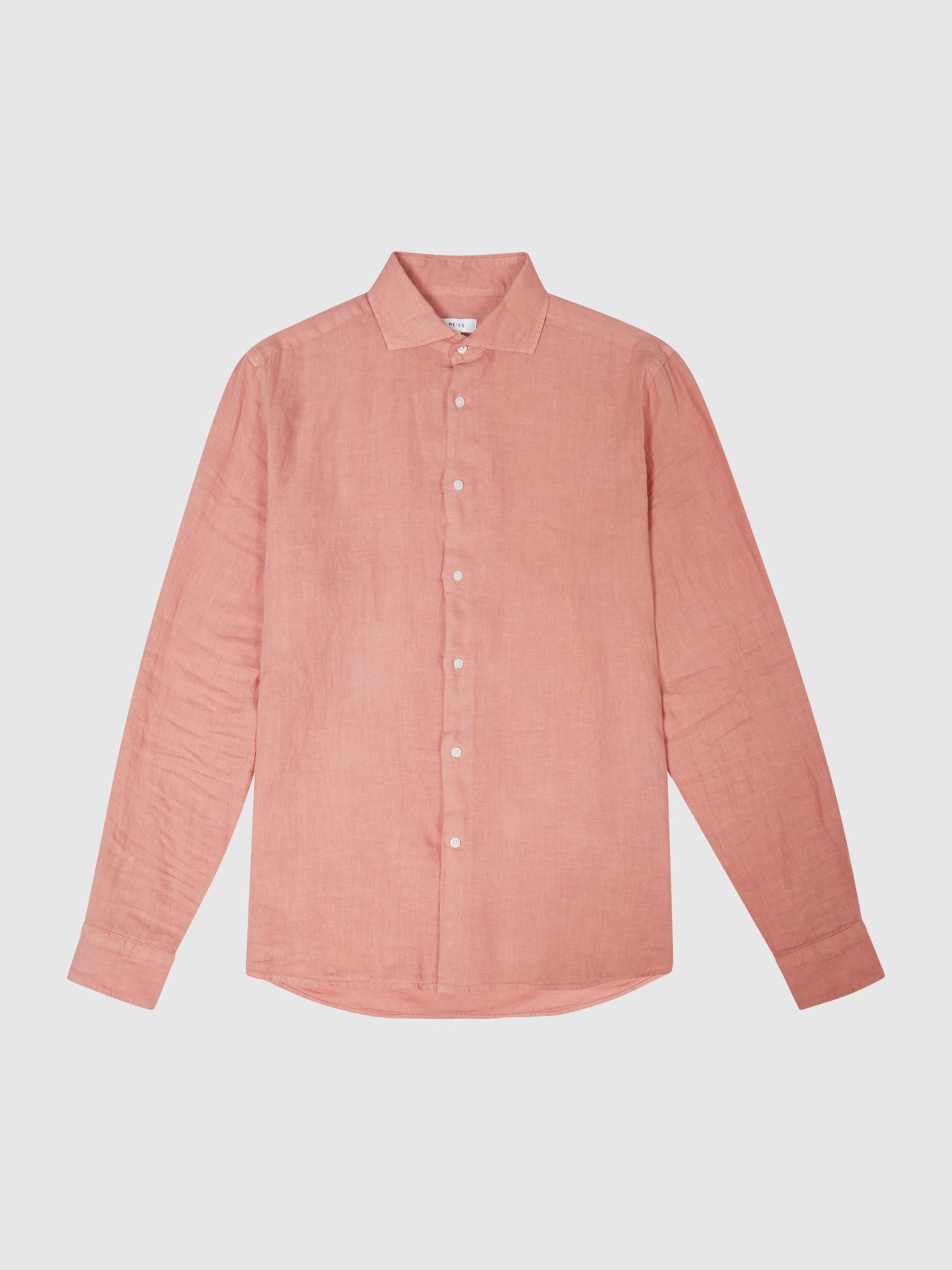 Linen Button-Through Shirt in Coral - Image 2 of 6