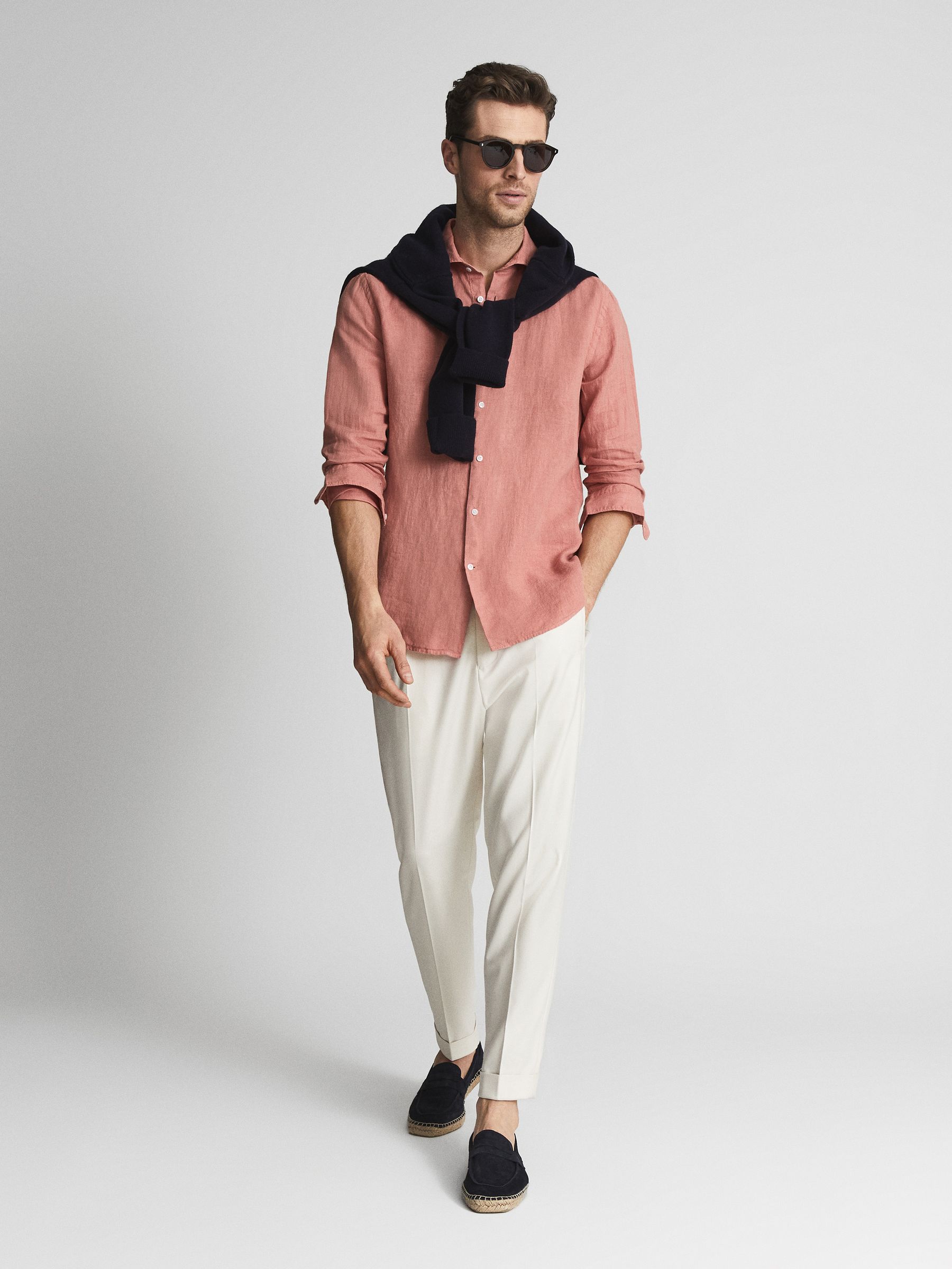 Linen Button-Through Shirt in Coral - Image 3 of 6