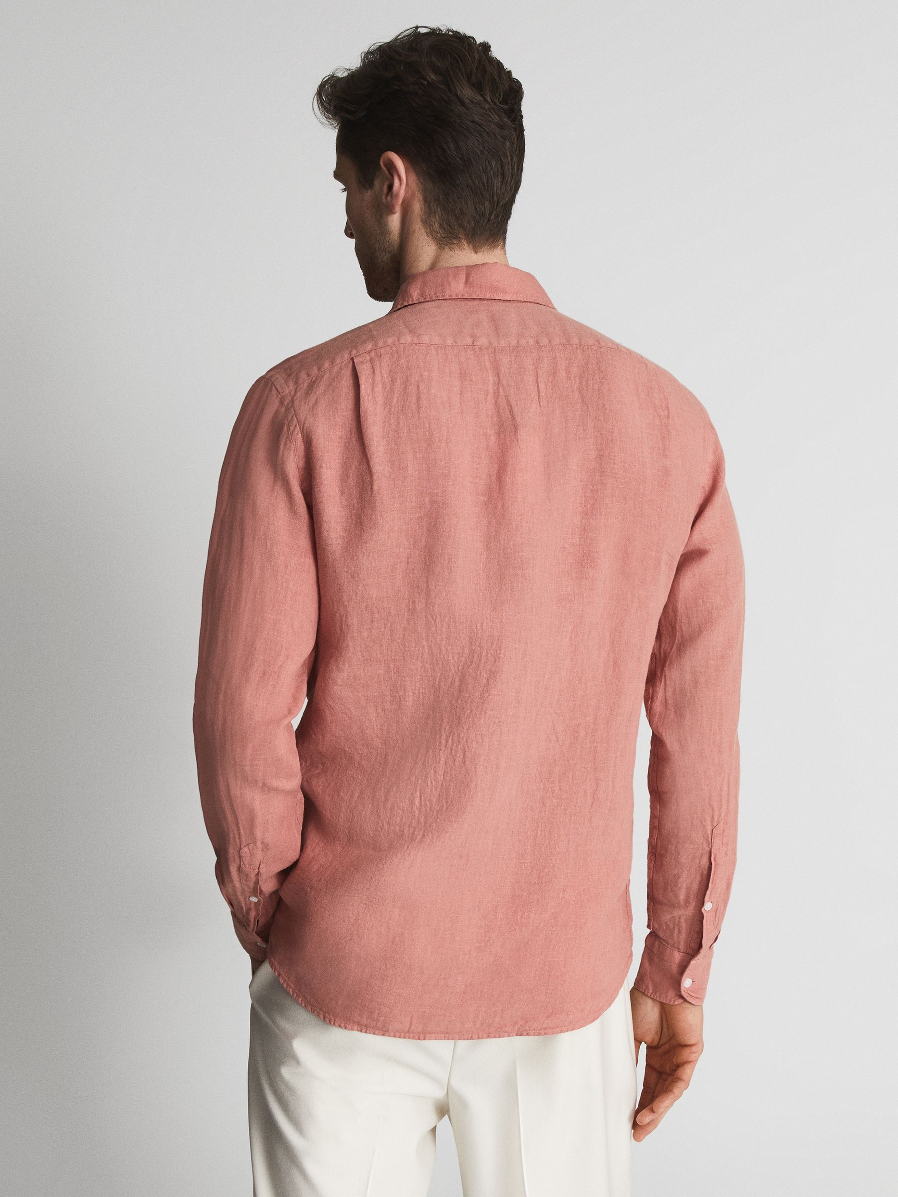Linen Button-Through Shirt in Coral - Image 5 of 6