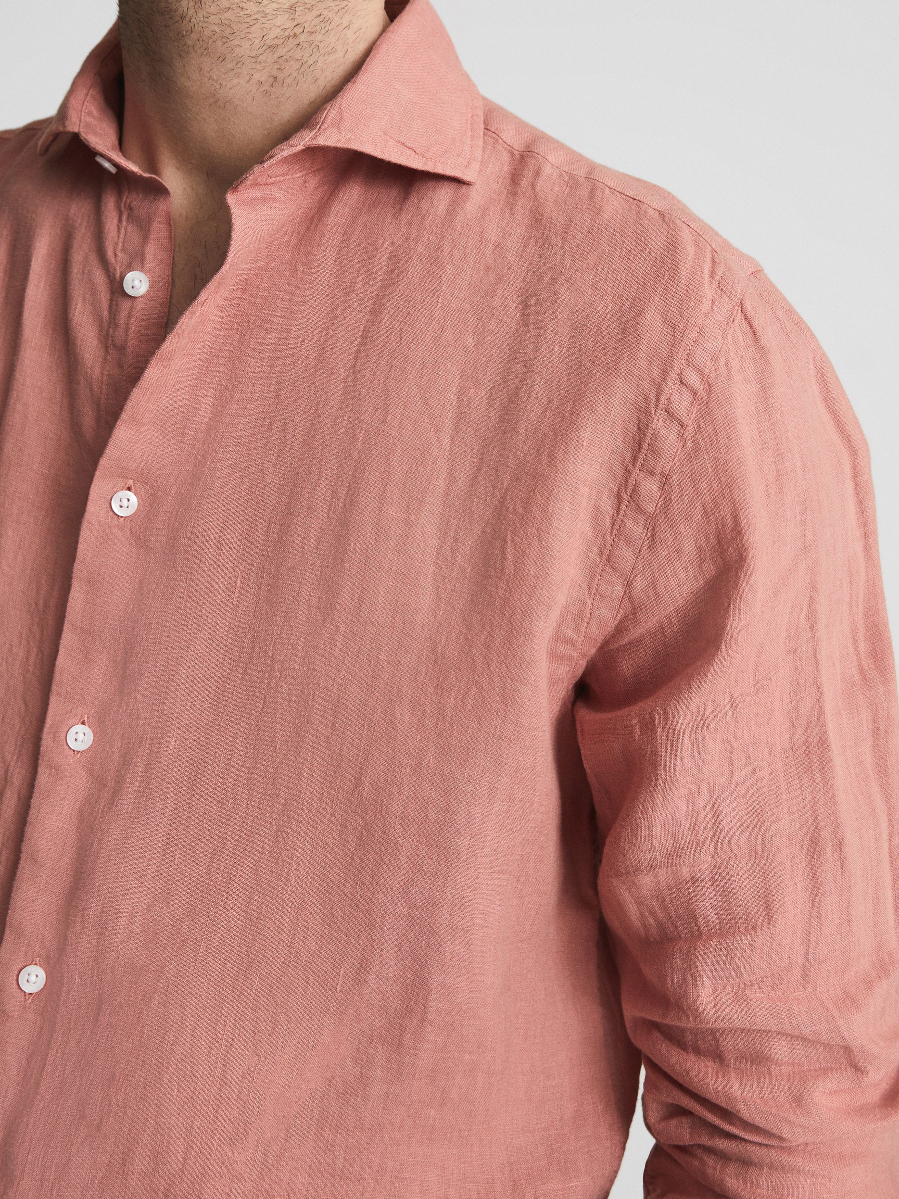 Linen Button-Through Shirt in Coral - Image 6 of 6