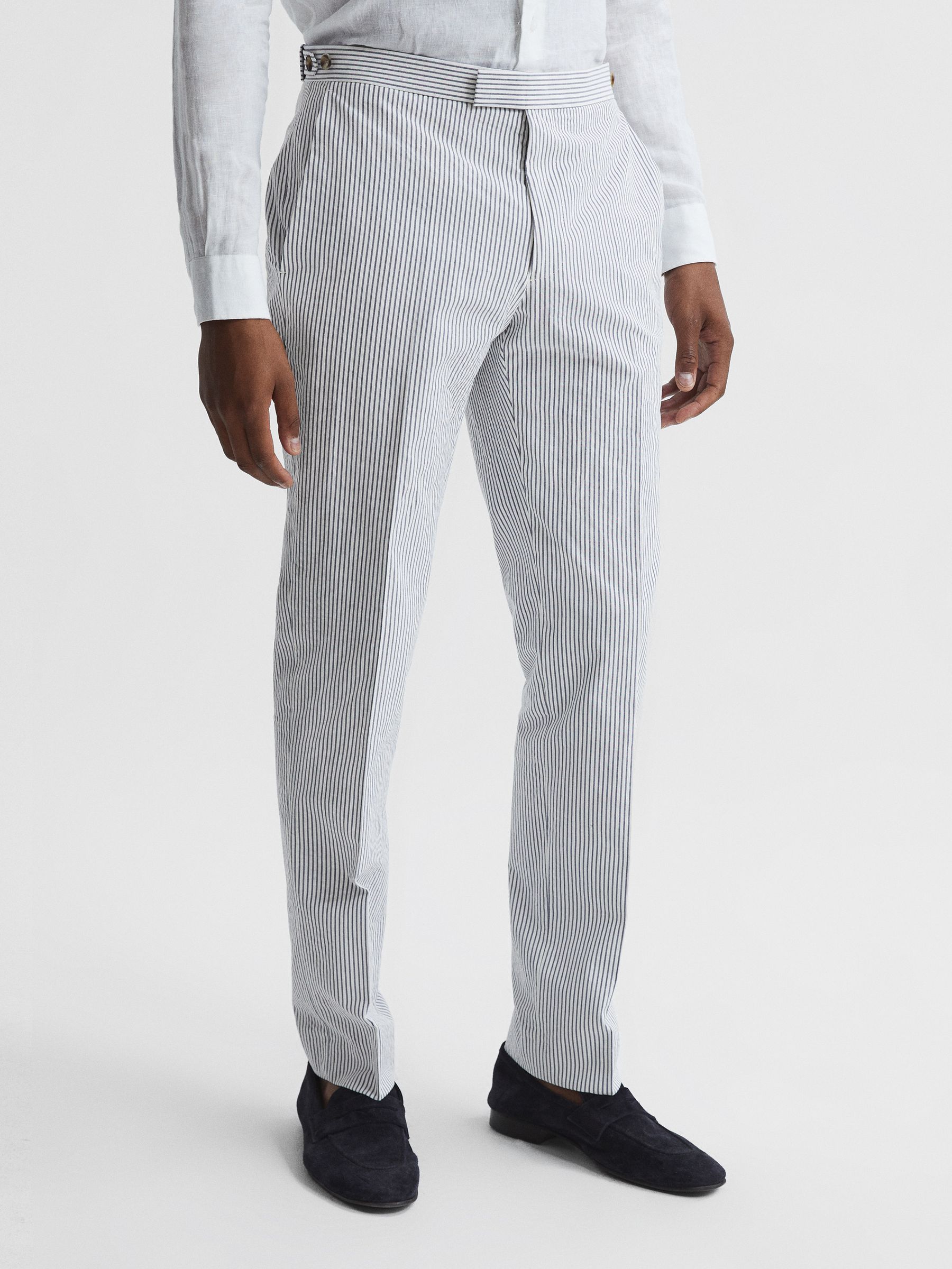 Barr Blue/White Seersucker Mixer Slim Fit Trousers - Image 1 of 5