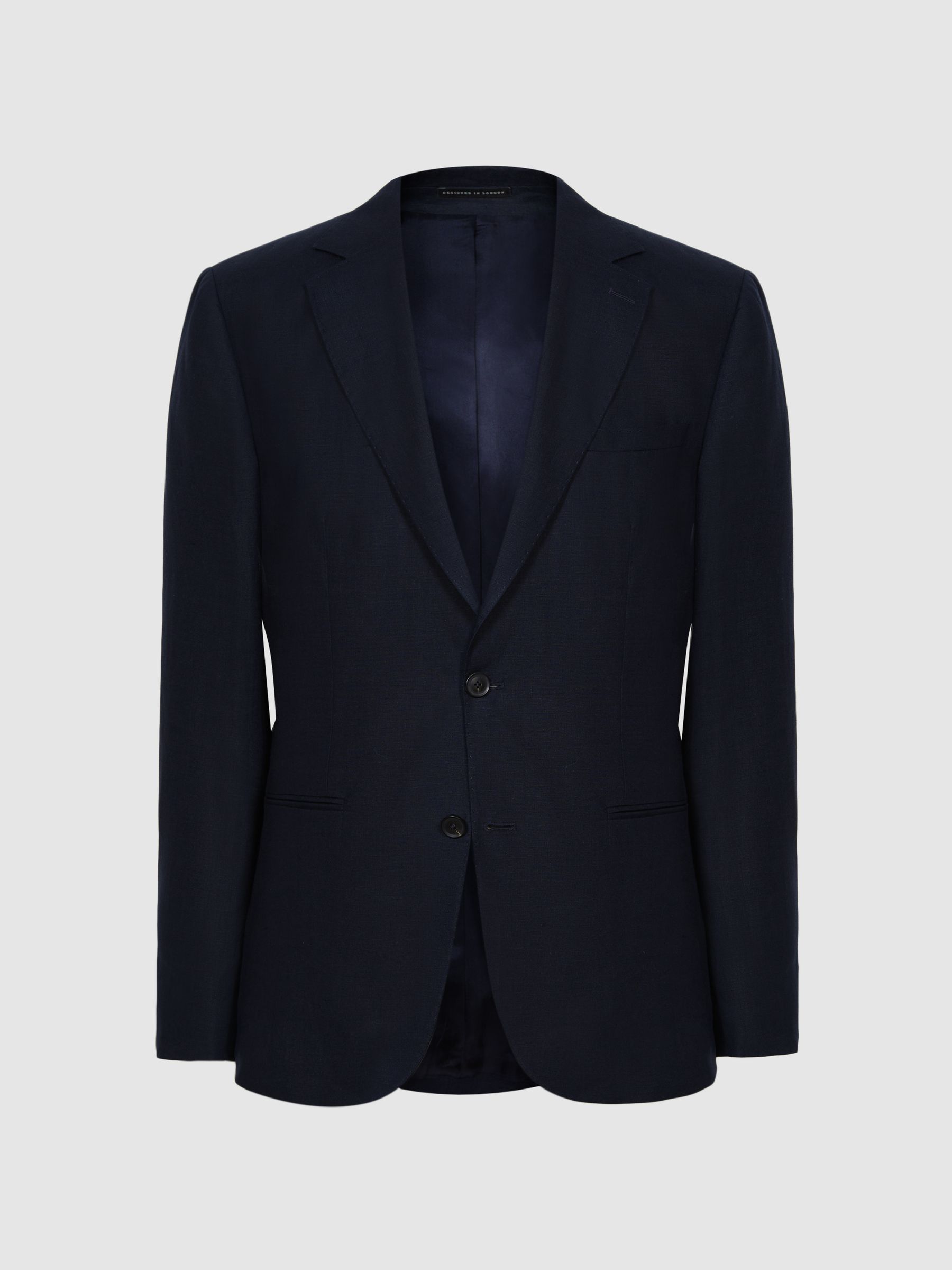Slim Fit Single Breasted Linen Blazer in Navy - Image 2 of 11 Slim Fit Single Breasted Linen Blazer in Navy - Image 2 of 11