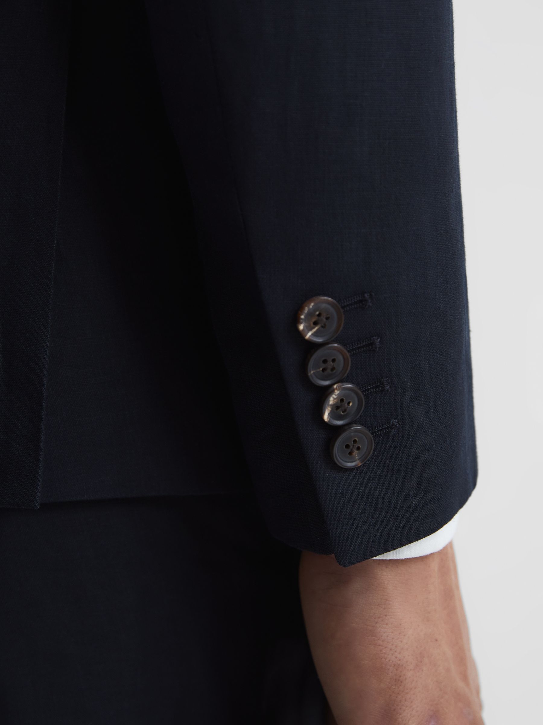 Slim Fit Single Breasted Linen Blazer in Navy - Image 7 of 11