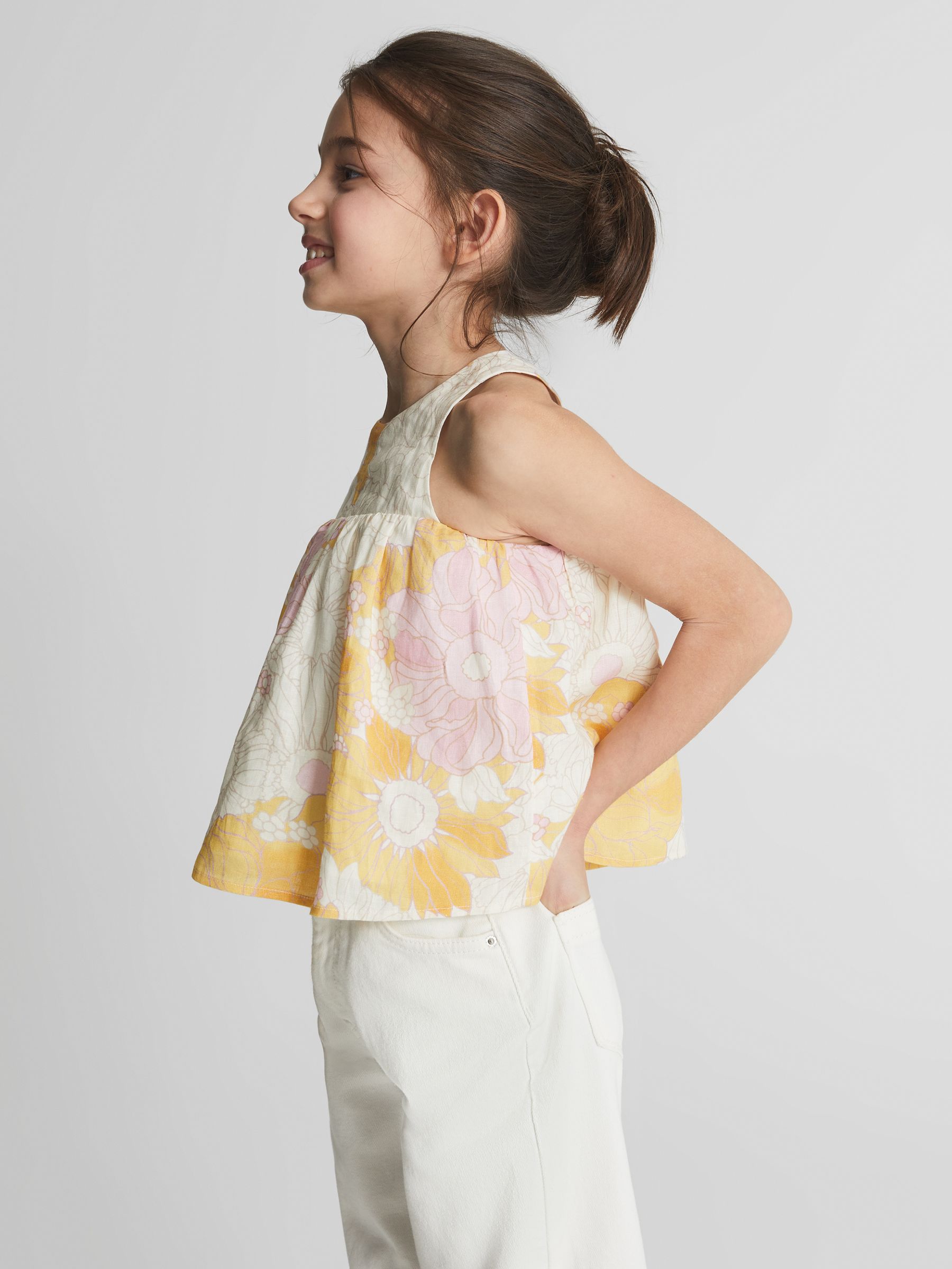 Printed Linen Top in Yellow Print - Image 1 of 7 Printed Linen Top in Yellow Print - Image 1 of 7