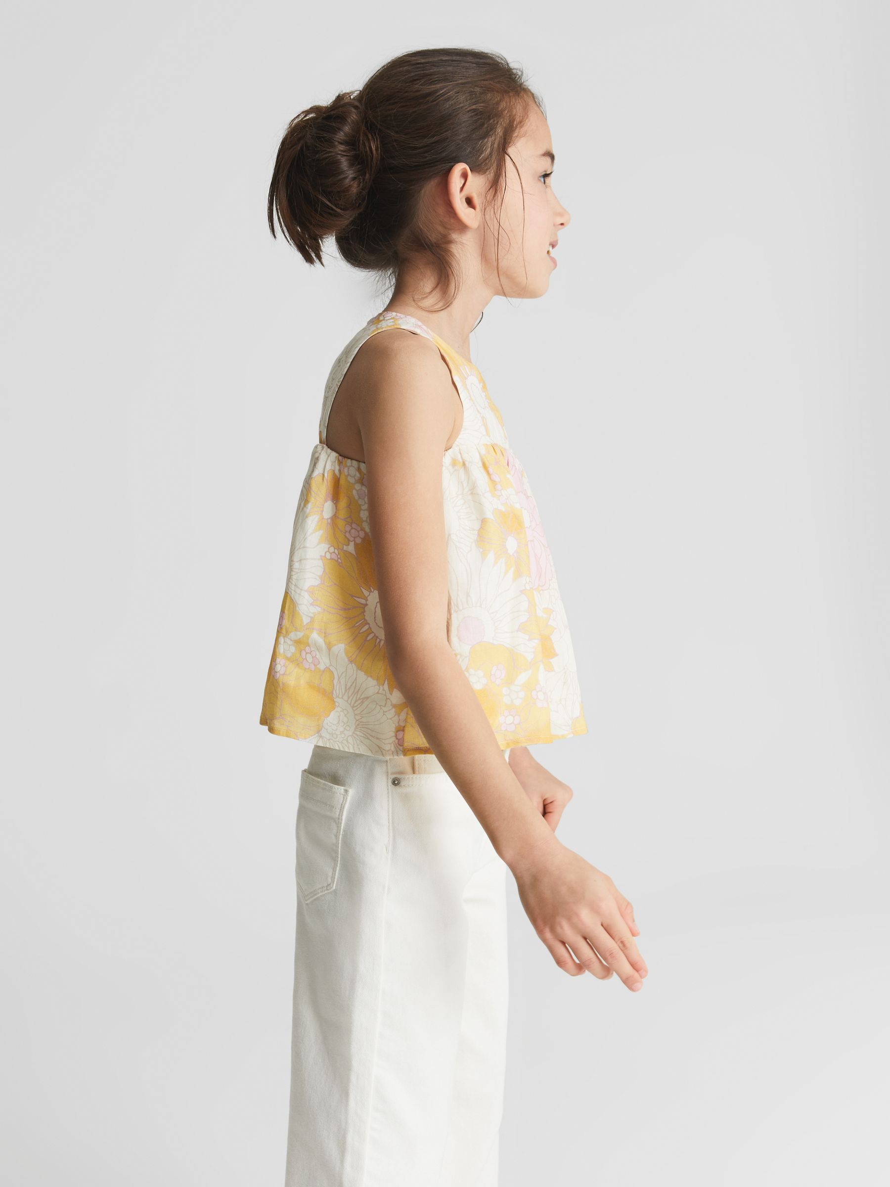 Printed Linen Top in Yellow Print - Image 6 of 7