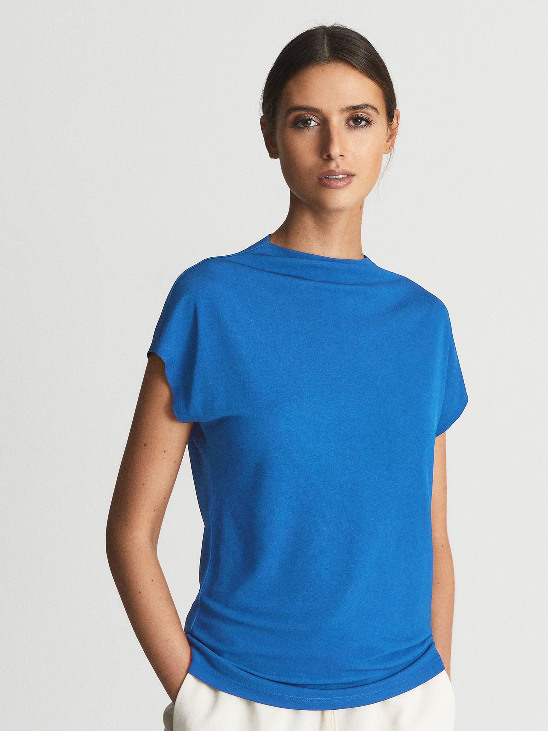 High Neck Jersey Top in Blue - Image 4 of 6