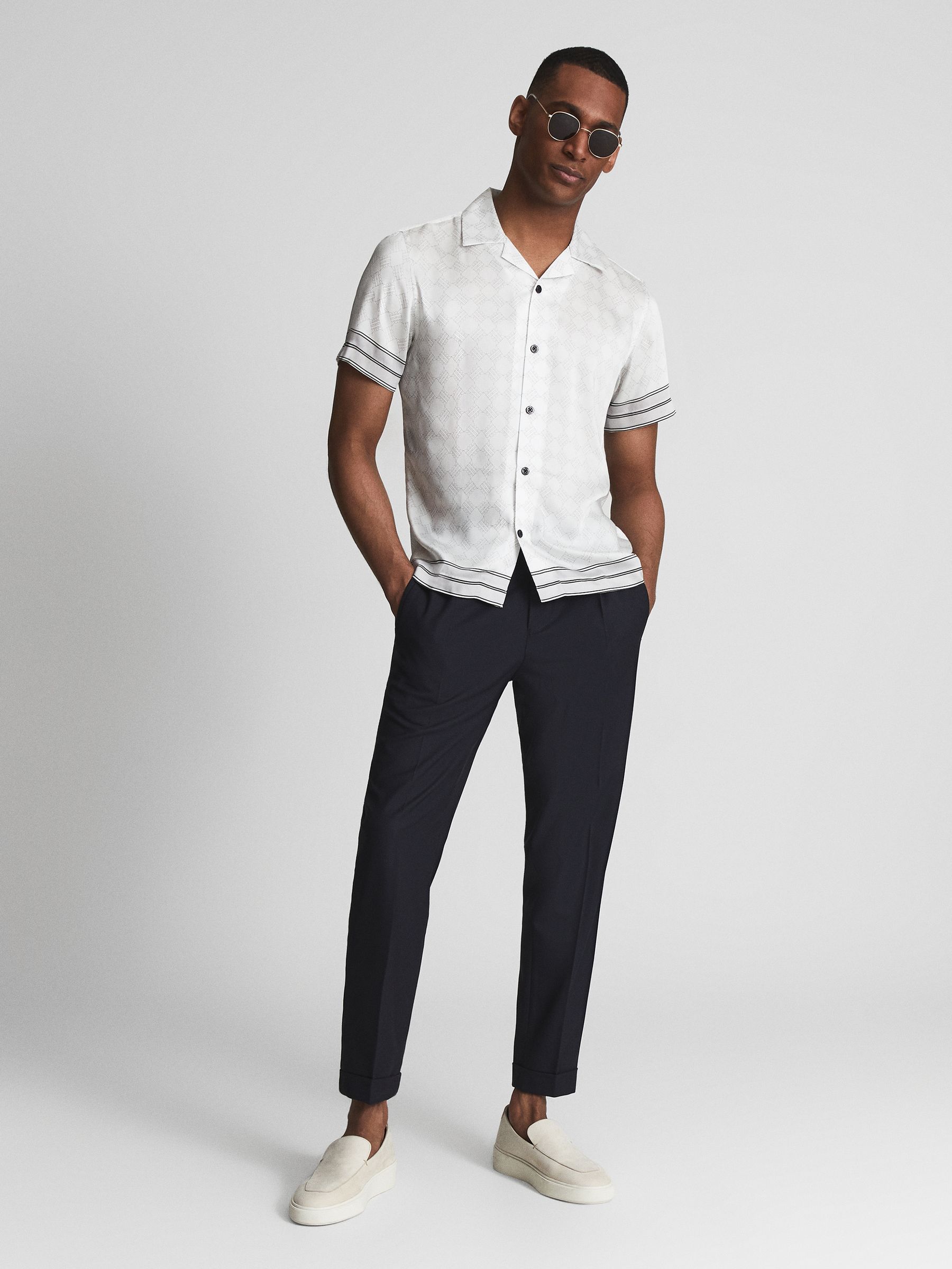 Bloom Print Cuban Collar Shirt in Soft Grey - Image 3 of 5