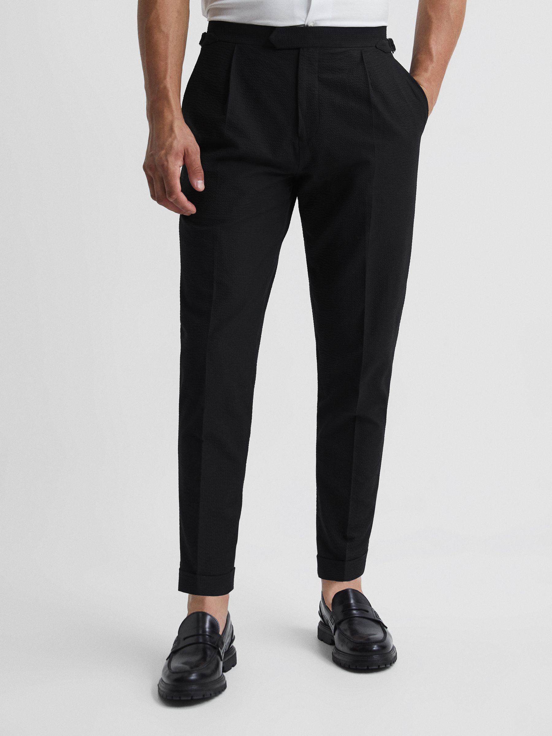 Lead Black Seersucker Mixer Slim Fit Trousers - Image 1 of 6