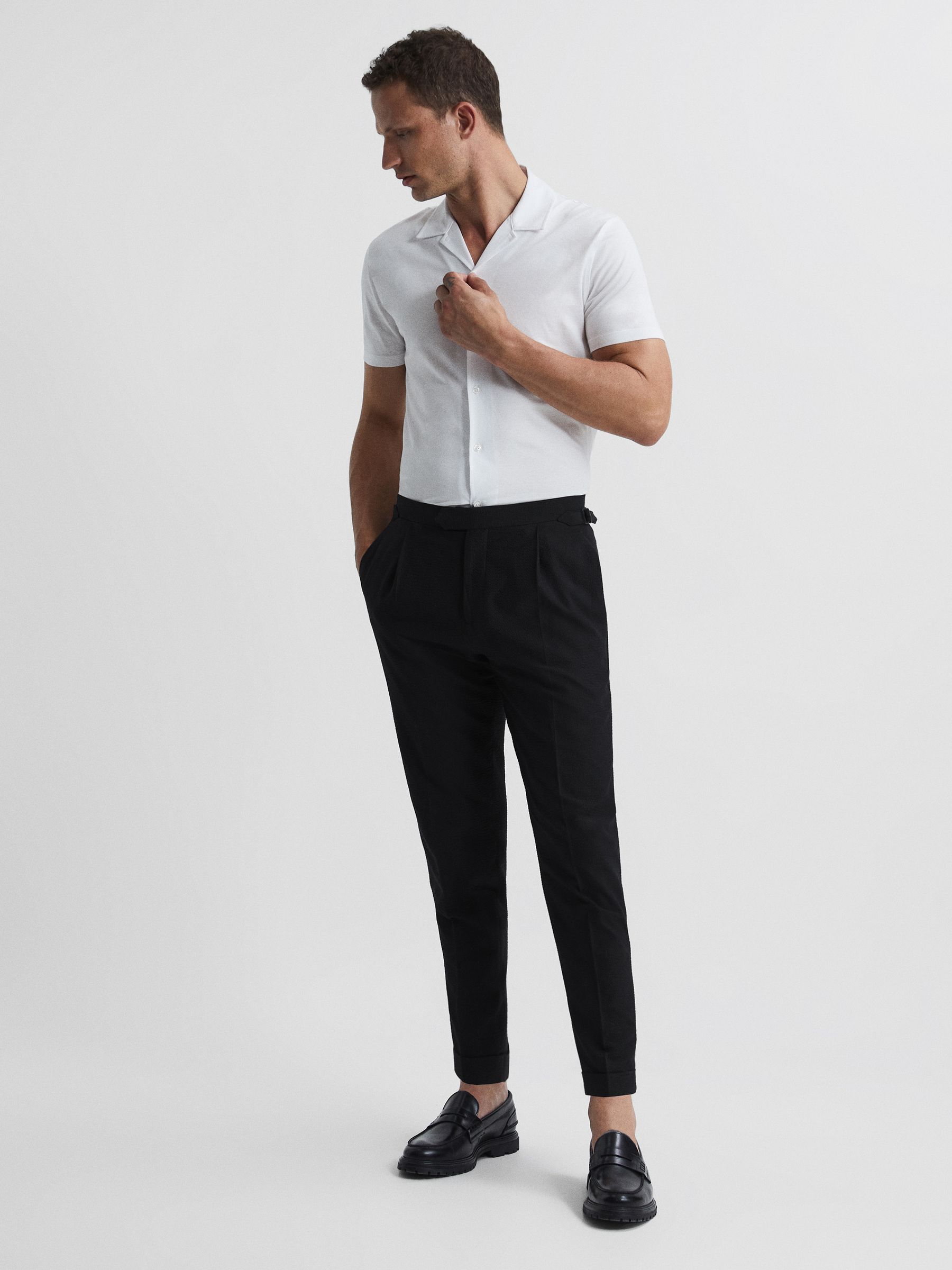 Lead Black Seersucker Mixer Slim Fit Trousers - Image 3 of 6