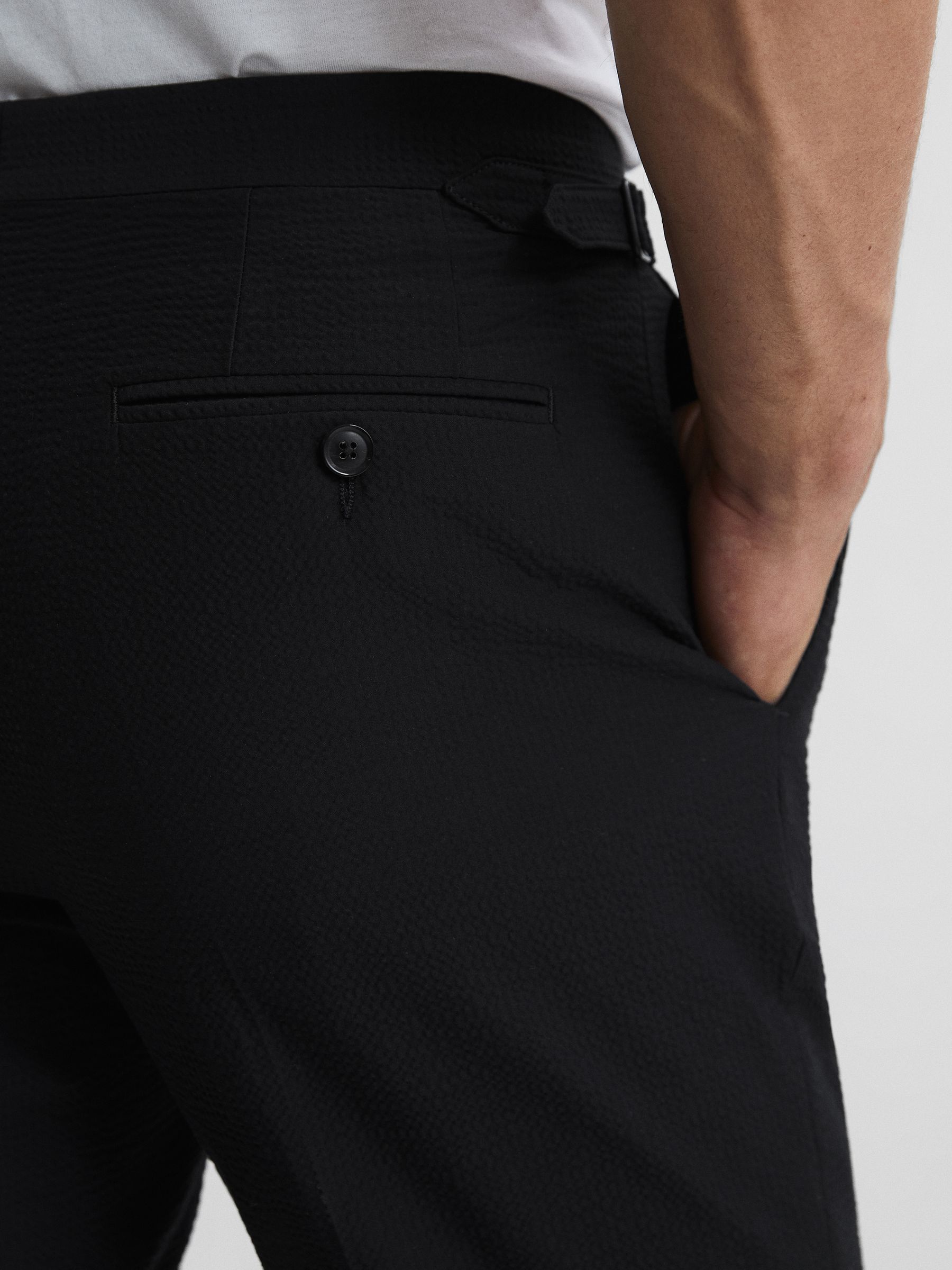 Lead Black Seersucker Mixer Slim Fit Trousers - Image 6 of 6