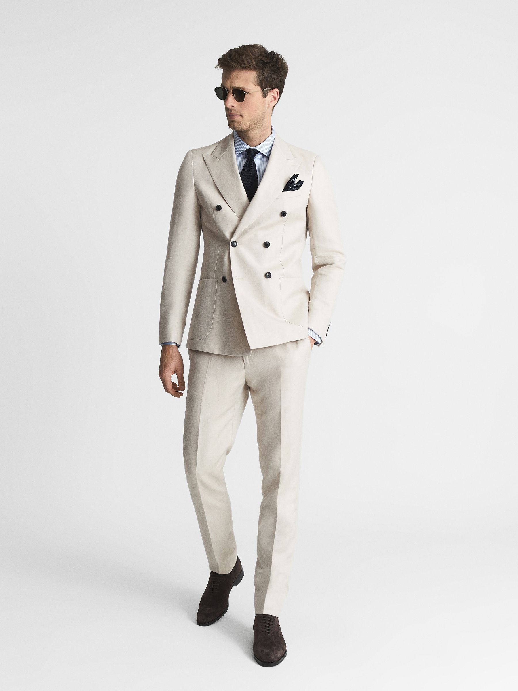 Tailored Herringbone Trousers in Stone - Image 3 of 5