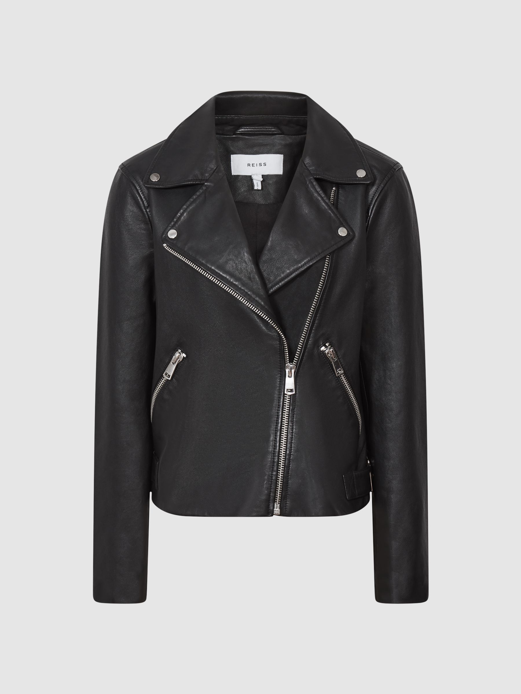 Leather Biker Jacket in Black - Image 2 of 6 Leather Biker Jacket in Black - Image 2 of 6