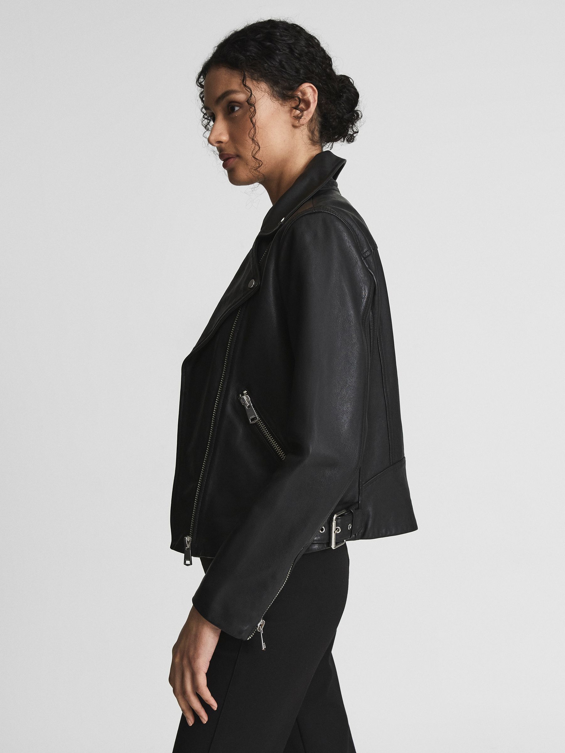 Leather Biker Jacket in Black - Image 4 of 6