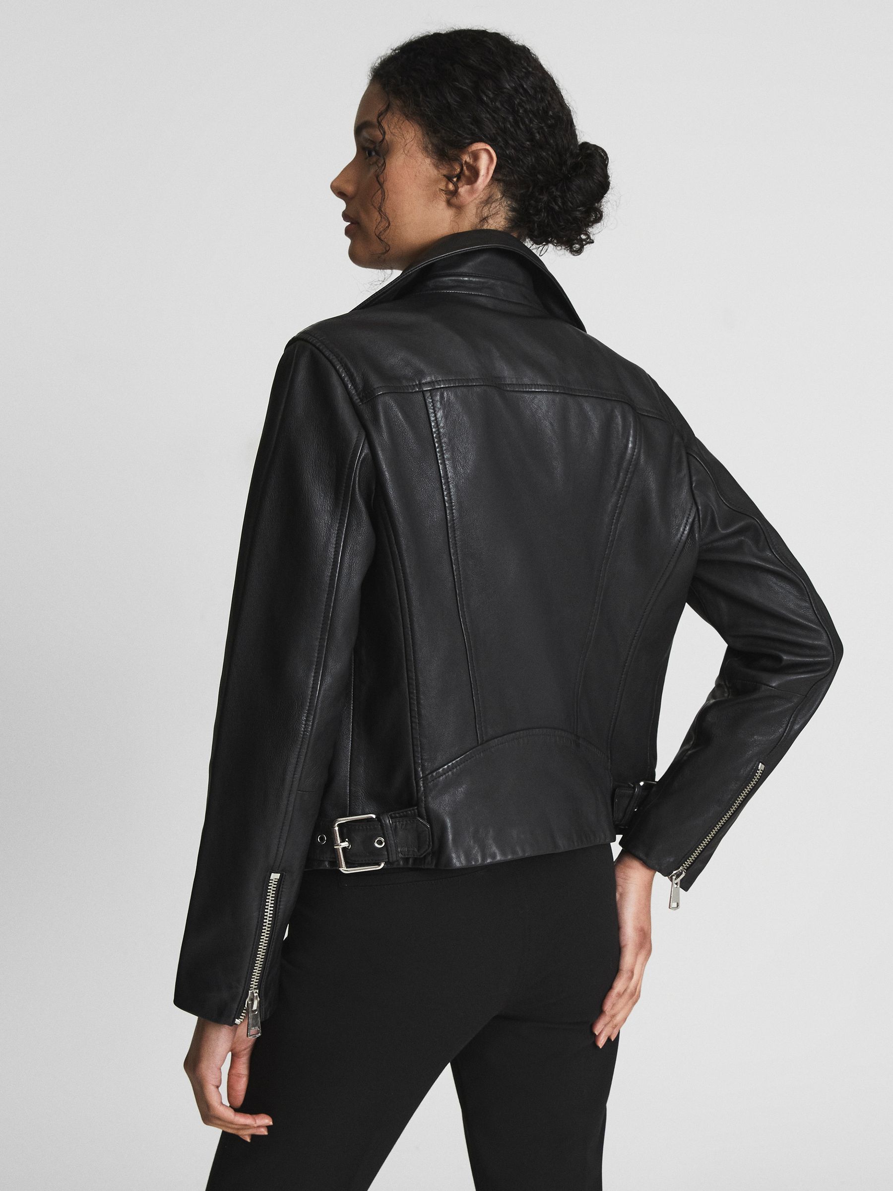 Reiss Leather Biker Jacket in Black | REISS