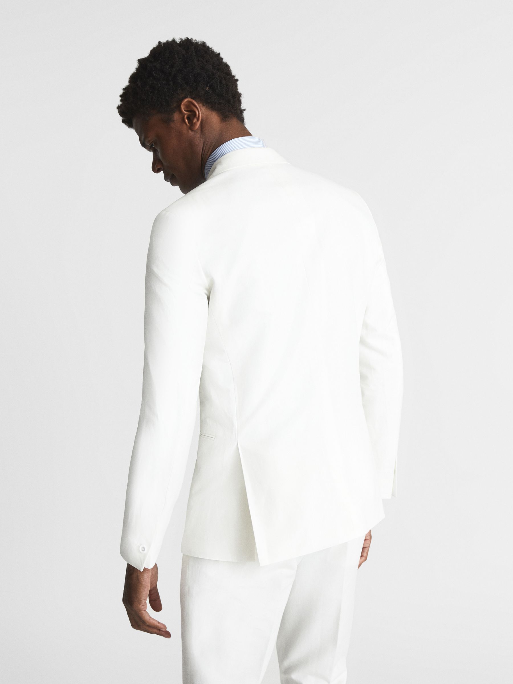 Double Breasted Linen Slim Fit Blazer in White - Image 5 of 6
