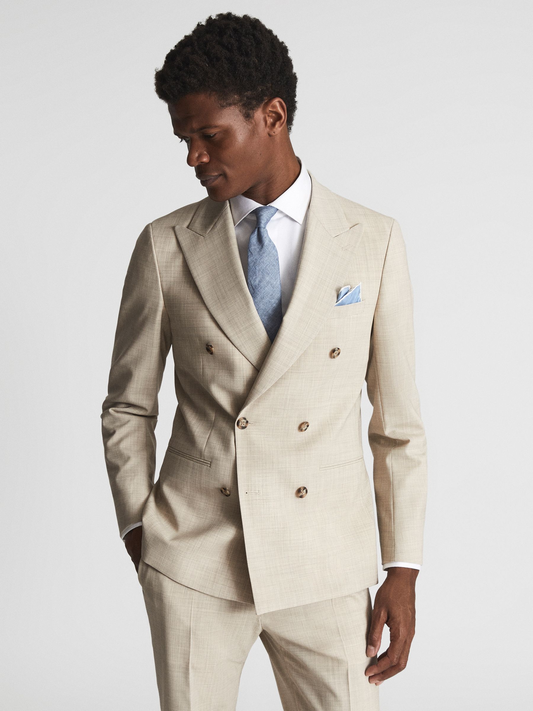 Reiss Venture Stone Double Breasted Prince Of Wales Check