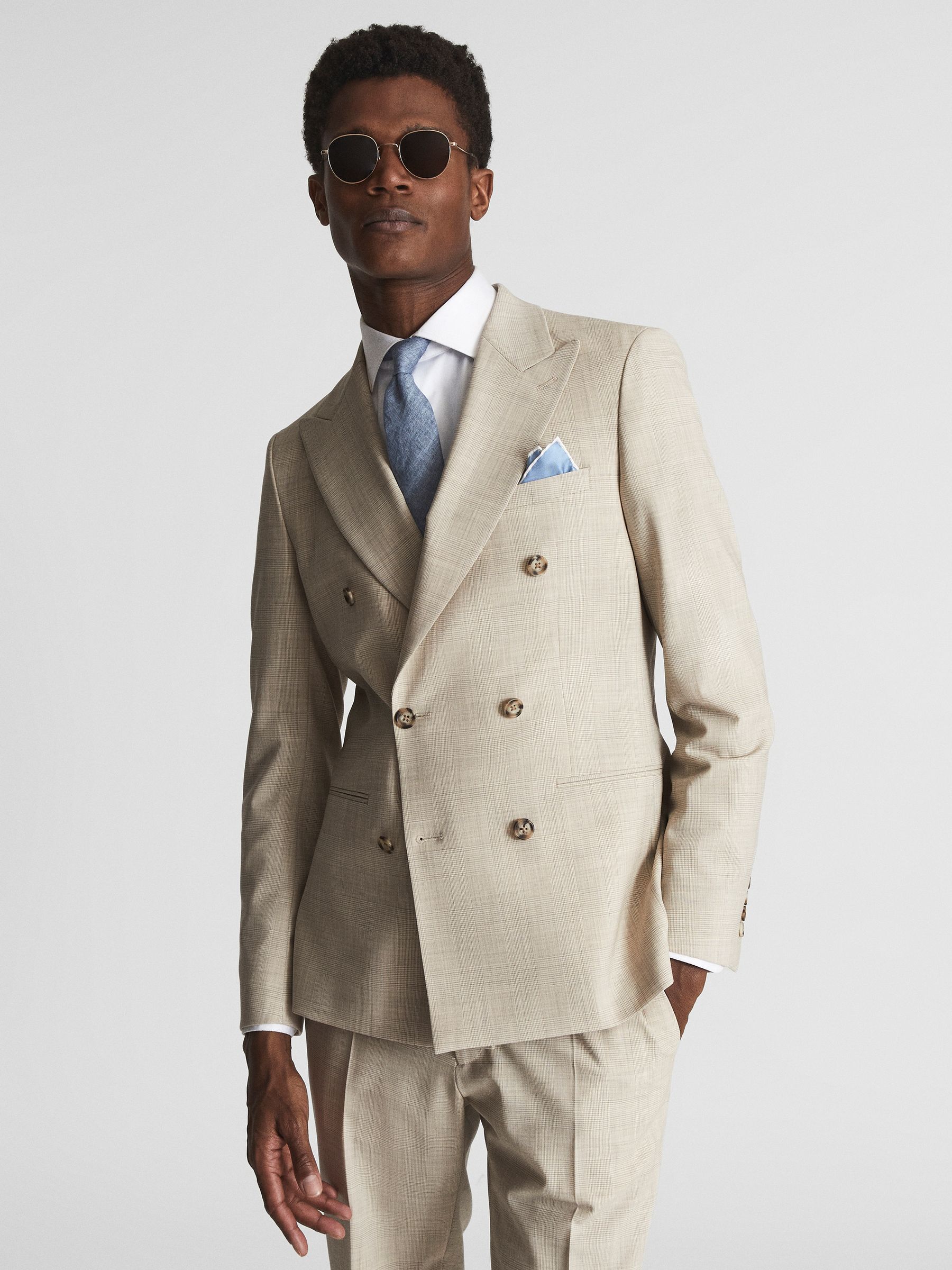 Reiss Venture Stone Double Breasted Prince Of Wales Check