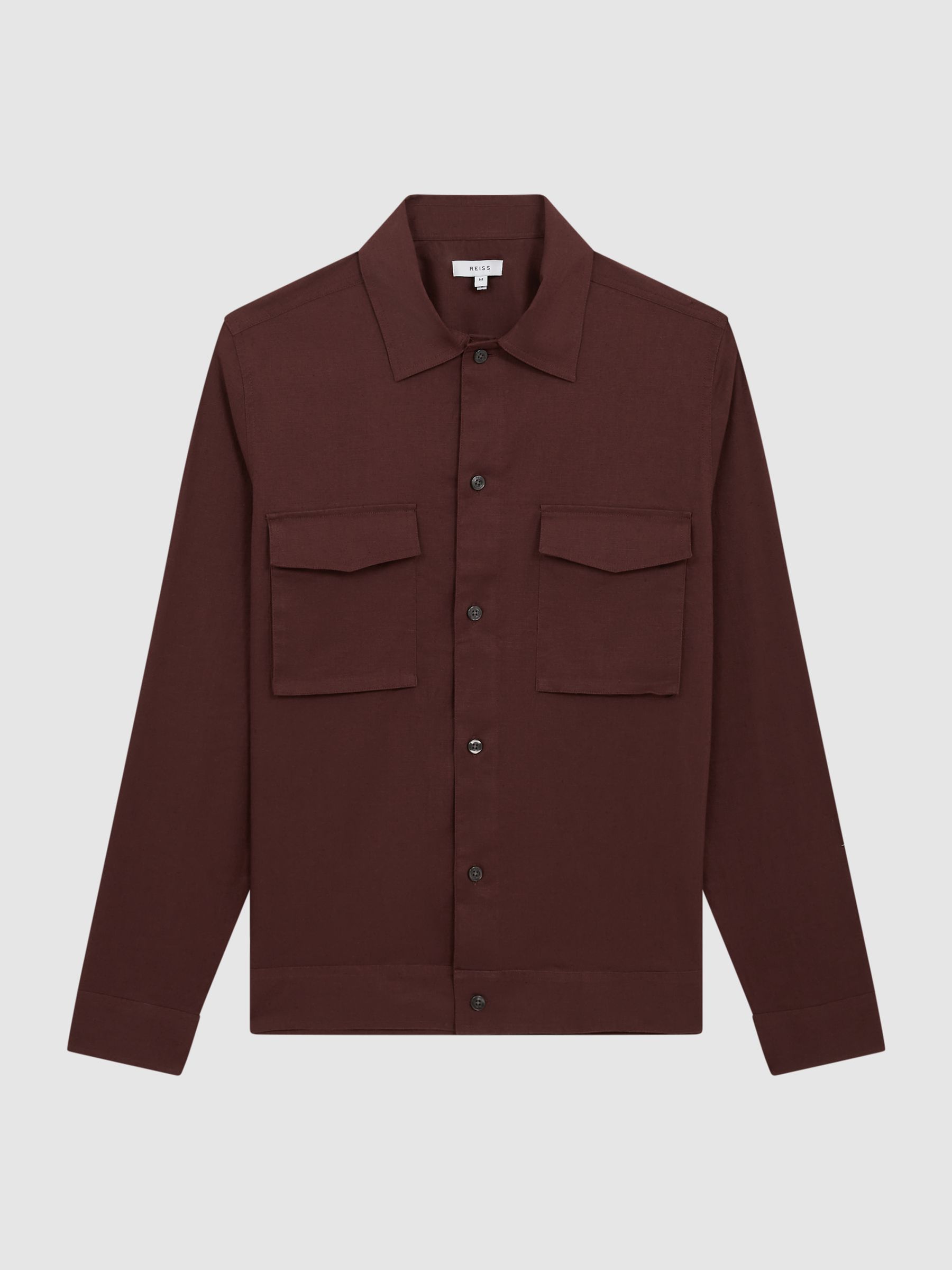 Linen Blend Twin Pocket Overshirt in Sienna - Image 2 of 6