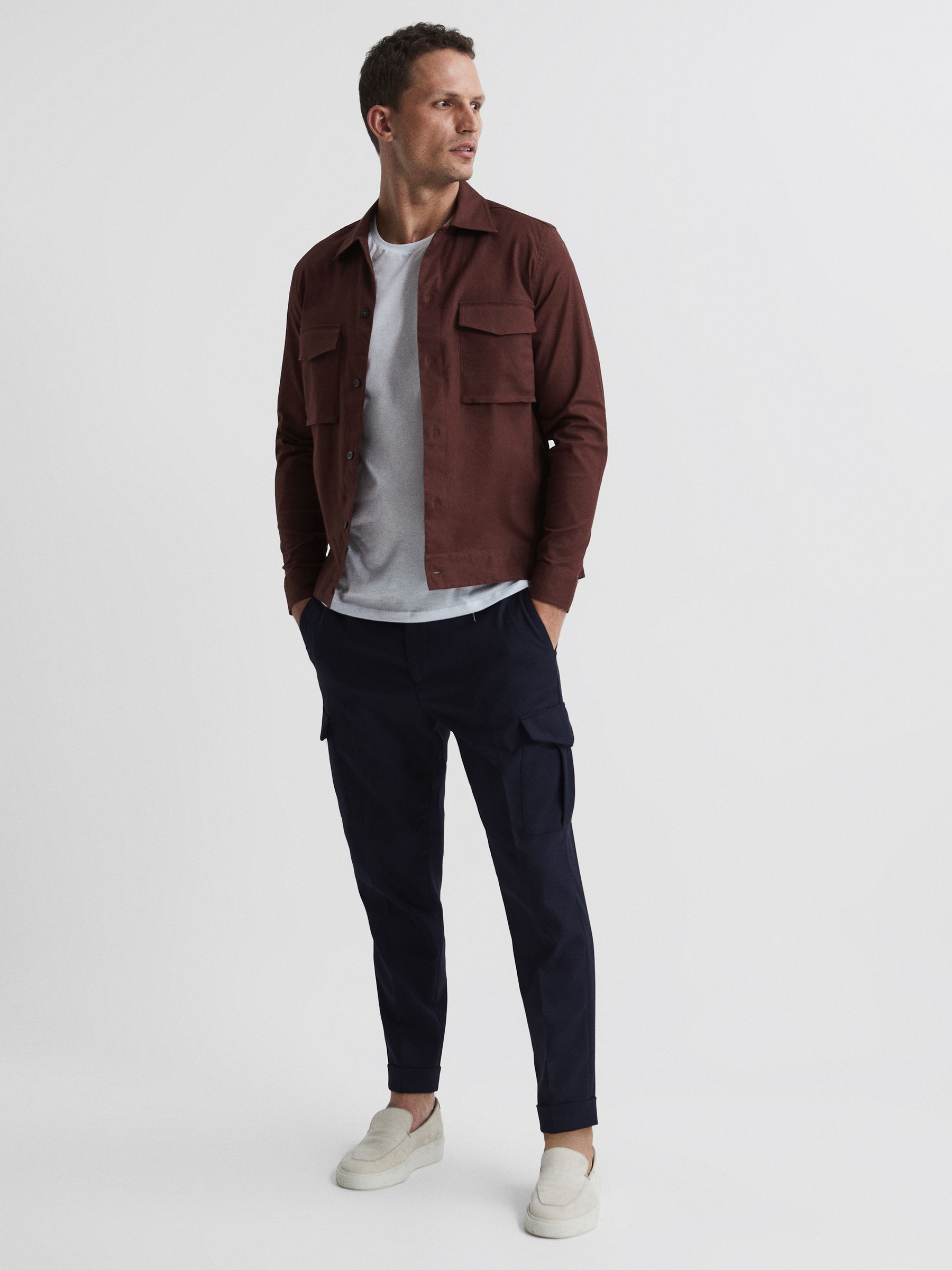 Linen Blend Twin Pocket Overshirt in Sienna - Image 3 of 6
