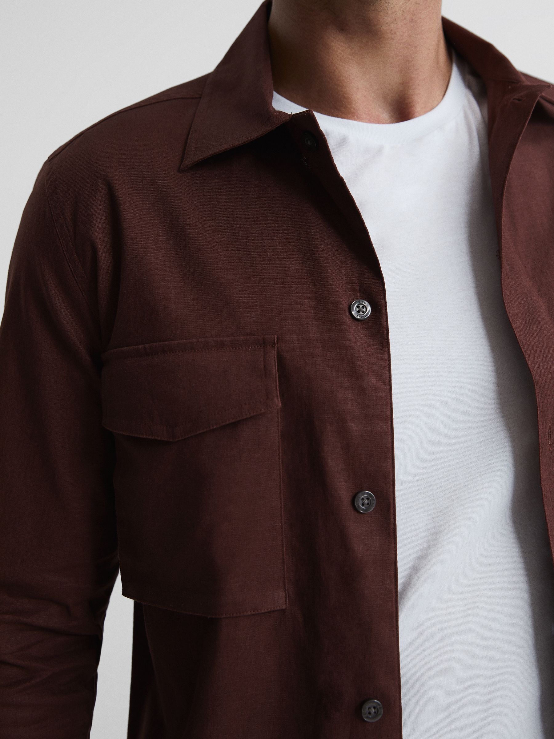 Linen Blend Twin Pocket Overshirt in Sienna - Image 4 of 6