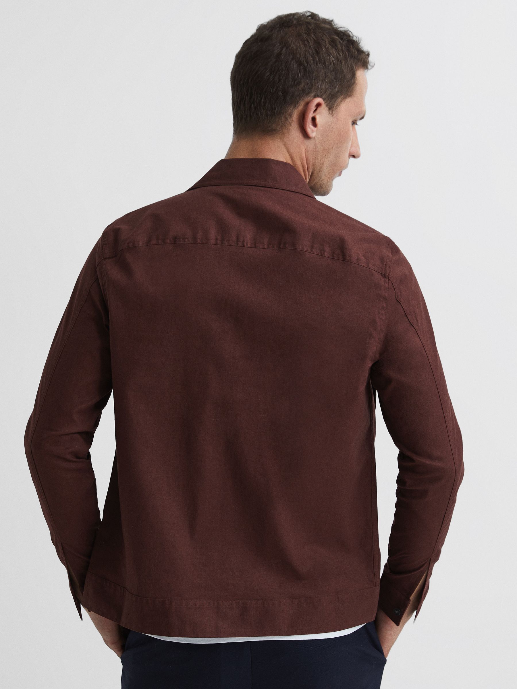 Linen Blend Twin Pocket Overshirt in Sienna - Image 5 of 6