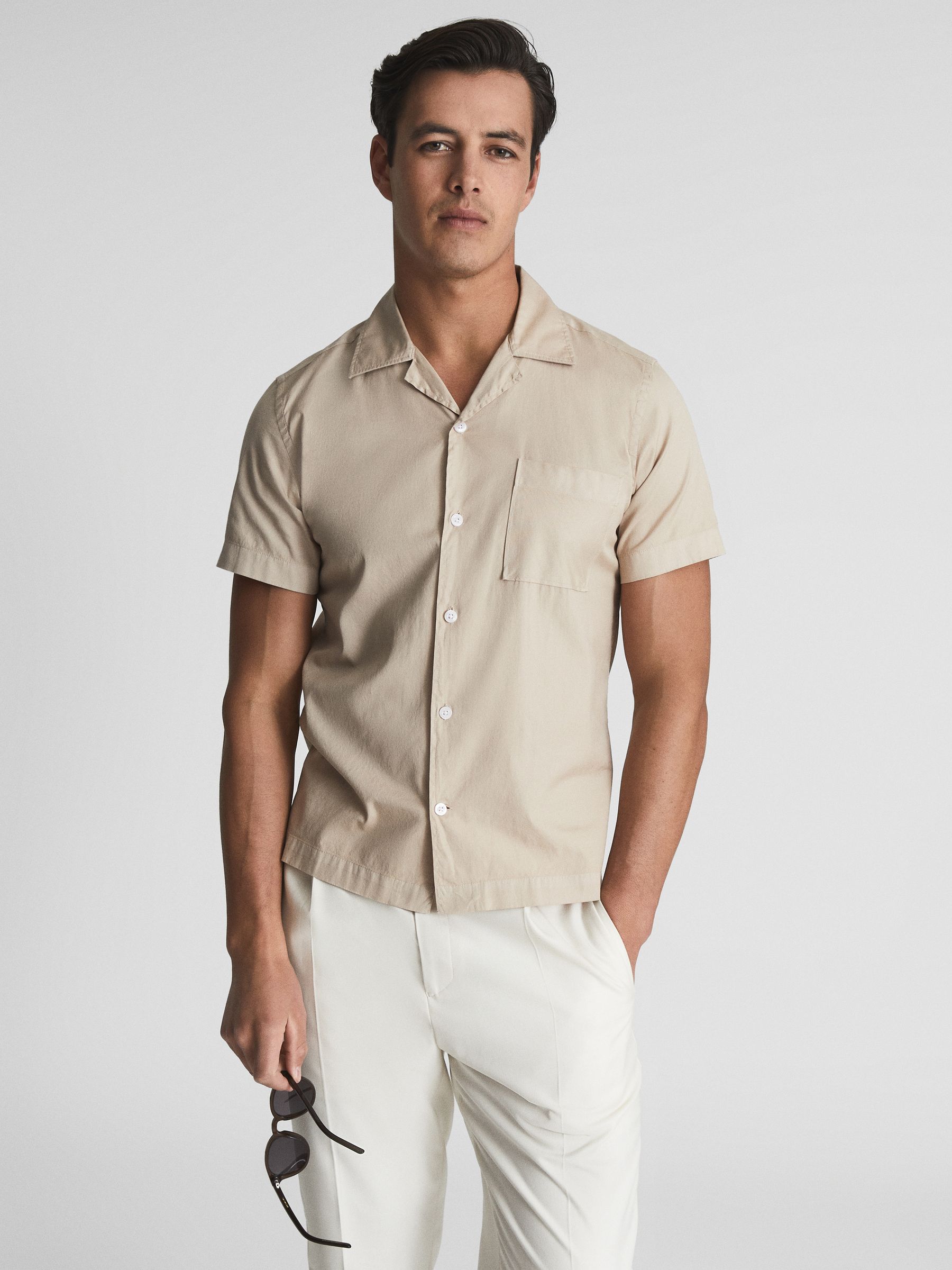 Cuban Collar Shirt in Stone - Image 1 of 5