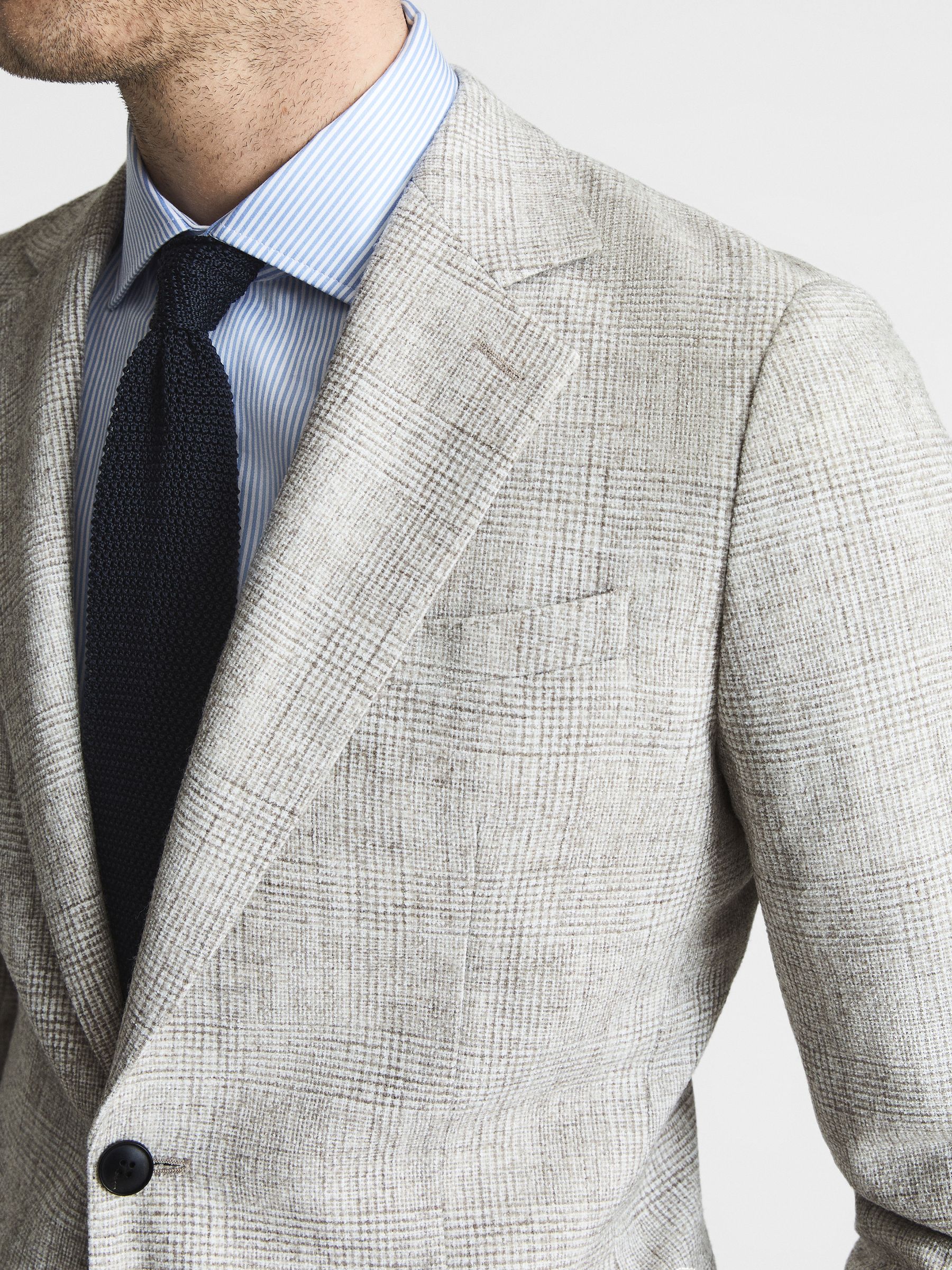 Lindhurst Oatmeal Slim Fit Single Breasted Check Blazer - Image 4 of 5