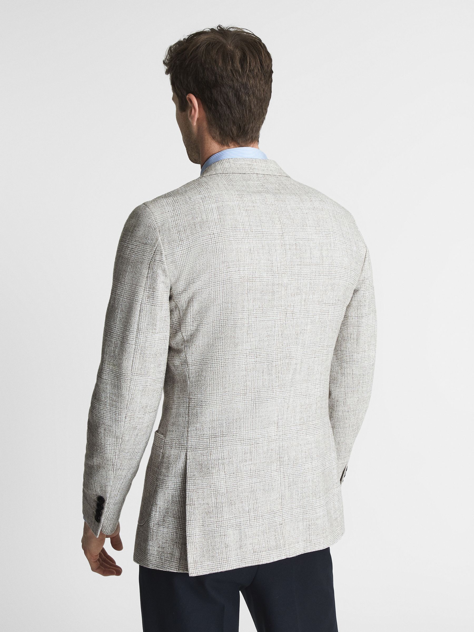 Lindhurst Oatmeal Slim Fit Single Breasted Check Blazer - Image 5 of 5