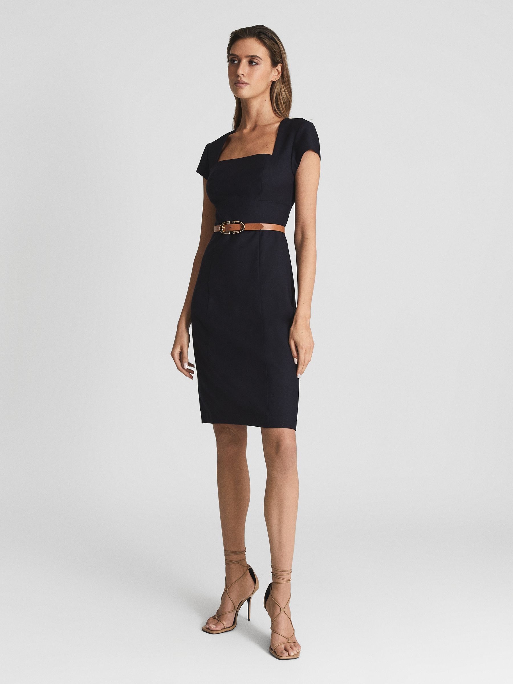 Reiss Fitted Wrap Design Midi Dress in Orange - REISS