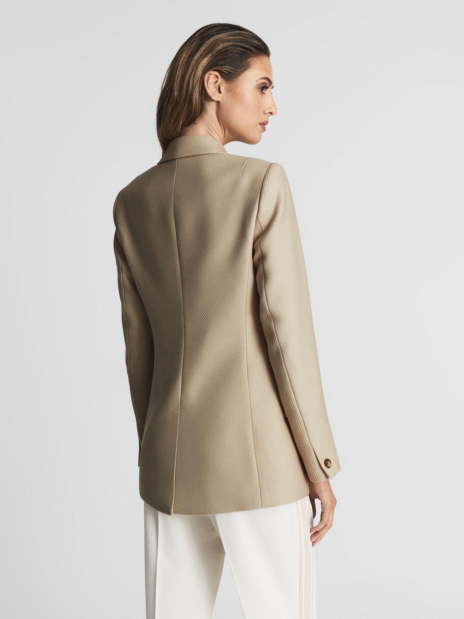 Petite Double Breasted Twill Blazer in Neutral - Image 5 of 6