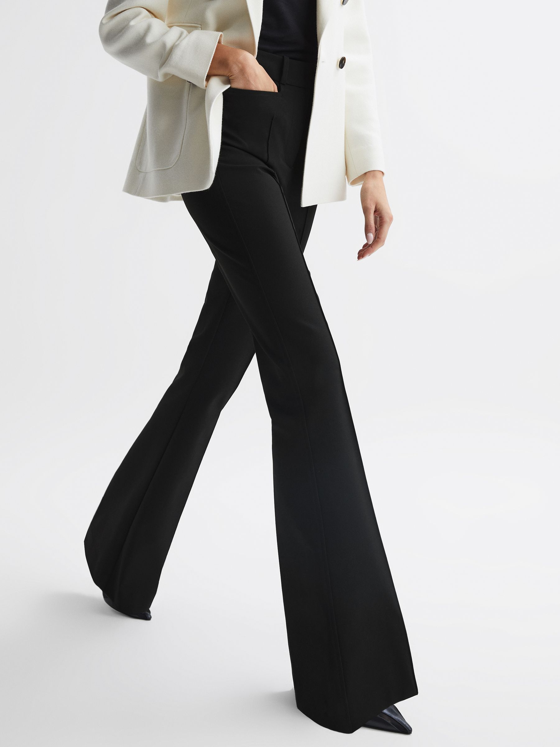 Flared High Rise Trousers in Black - Image 1 of 6