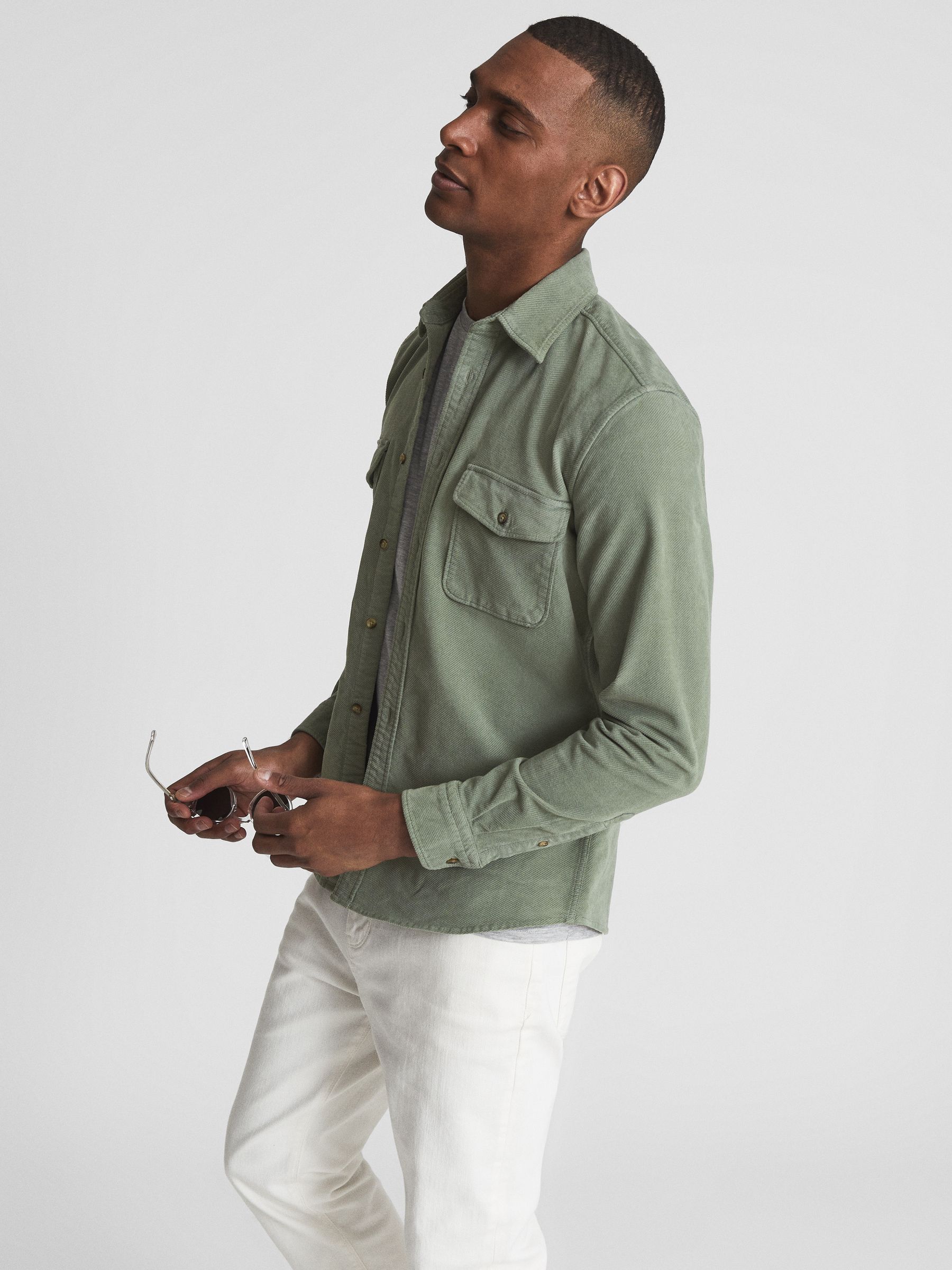 Twill Cord Twin Pocket Overshirt in Mint - Image 1 of 6 Twill Cord Twin Pocket Overshirt in Mint - Image 1 of 6