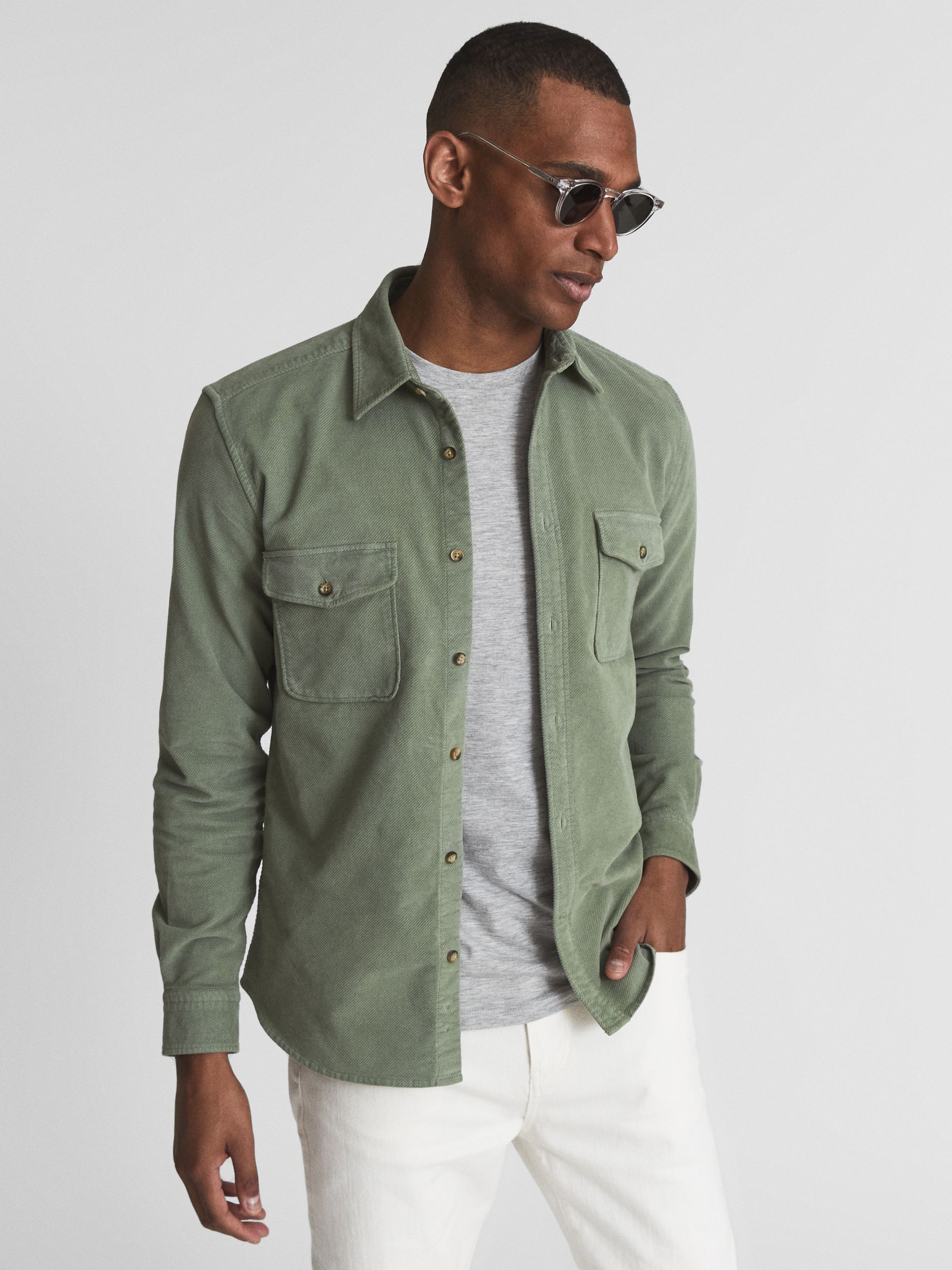 Twill Cord Twin Pocket Overshirt in Mint - Image 6 of 6