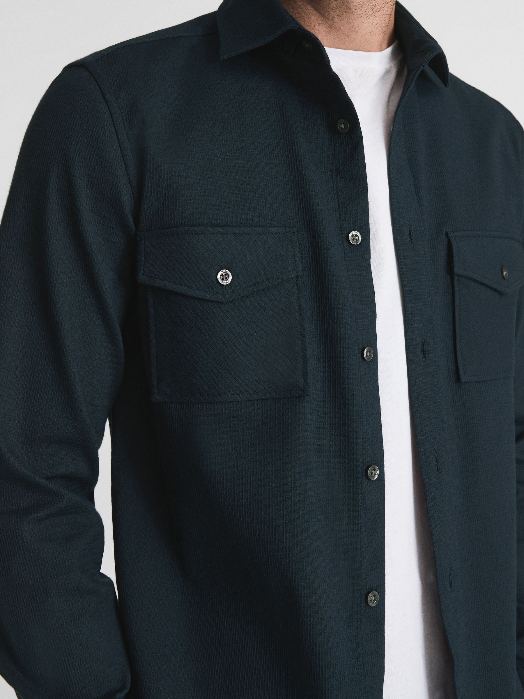 Reiss Twill-Jersey-Hemdjacke in Marineblau REISS