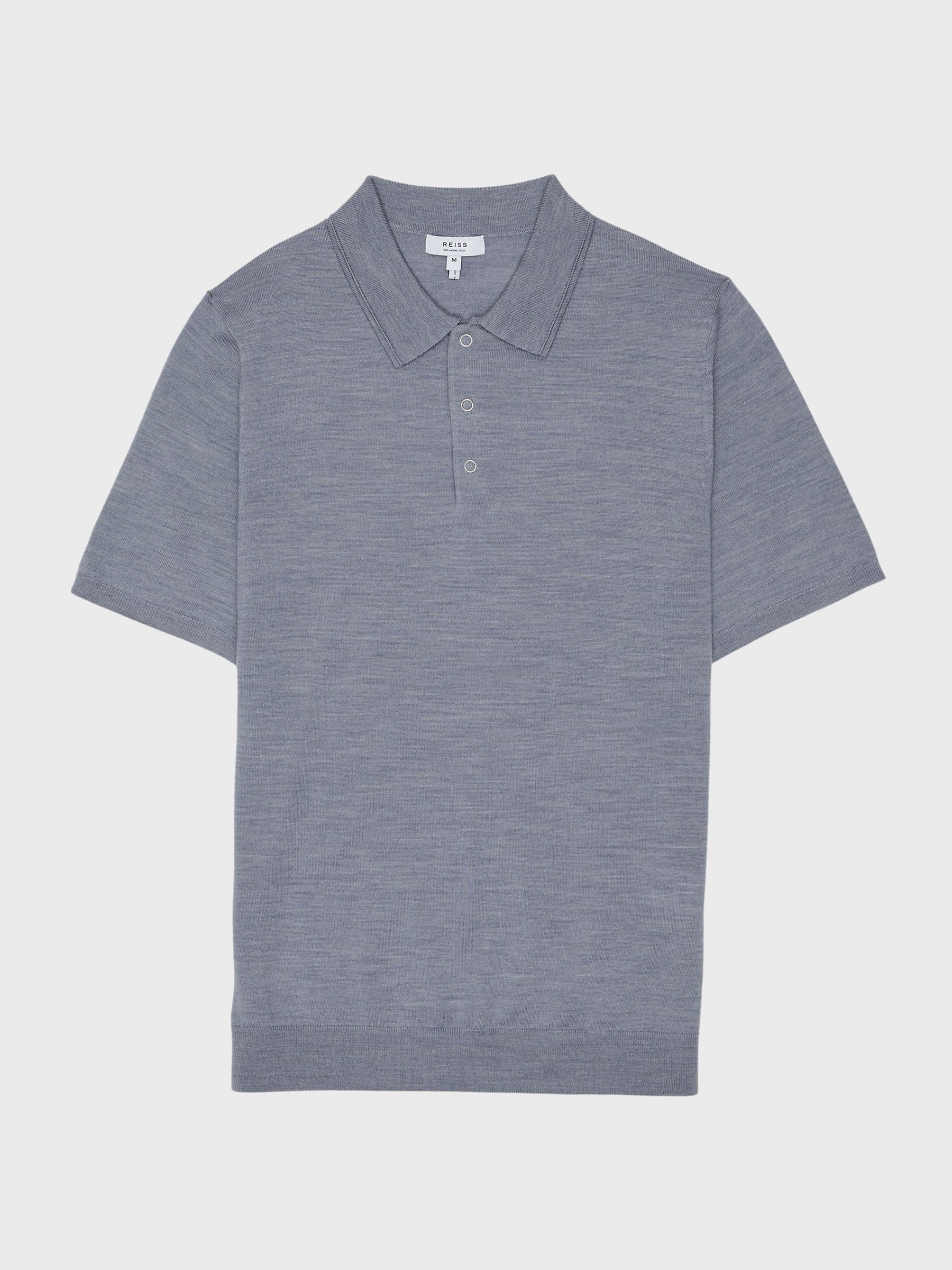 Merino Press-Stud Polo T-Shirt in Denim Melange - Image 2 of 6