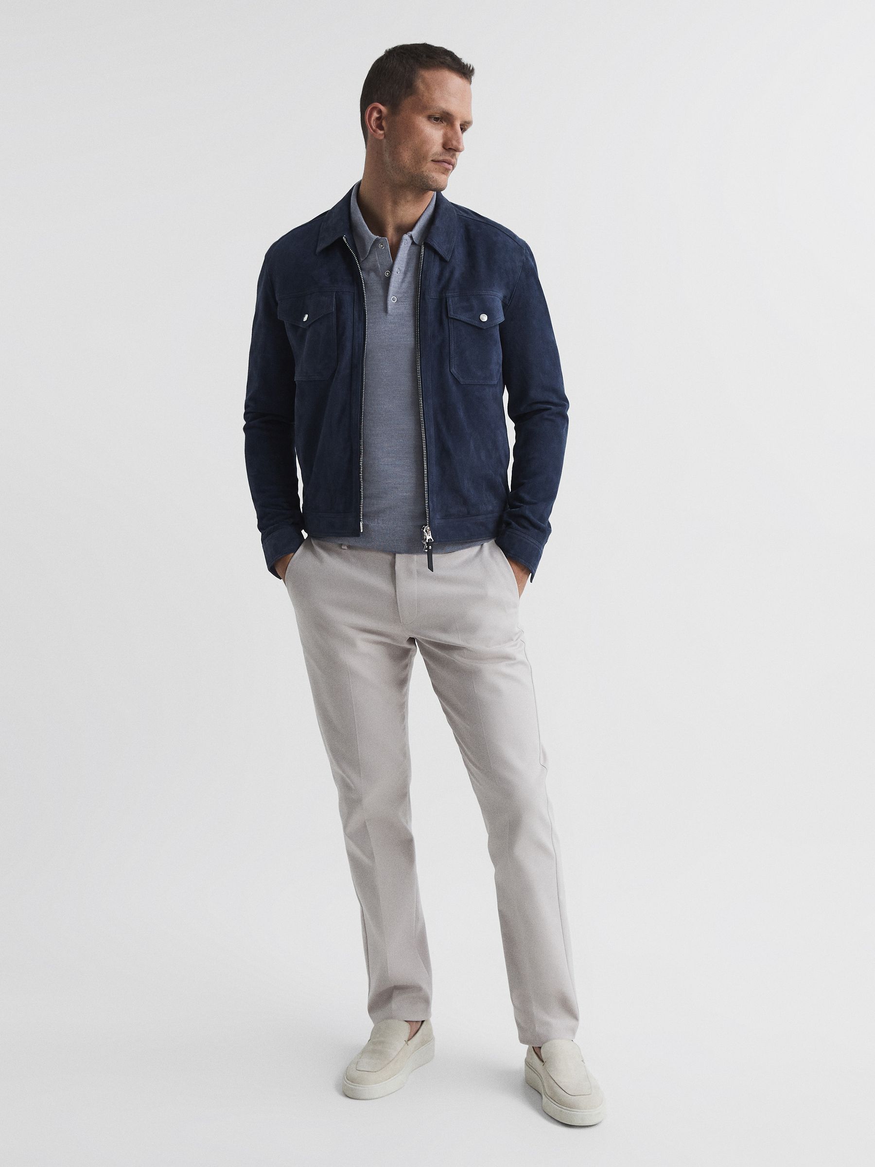 Merino Press-Stud Polo T-Shirt in Denim Melange - Image 3 of 6