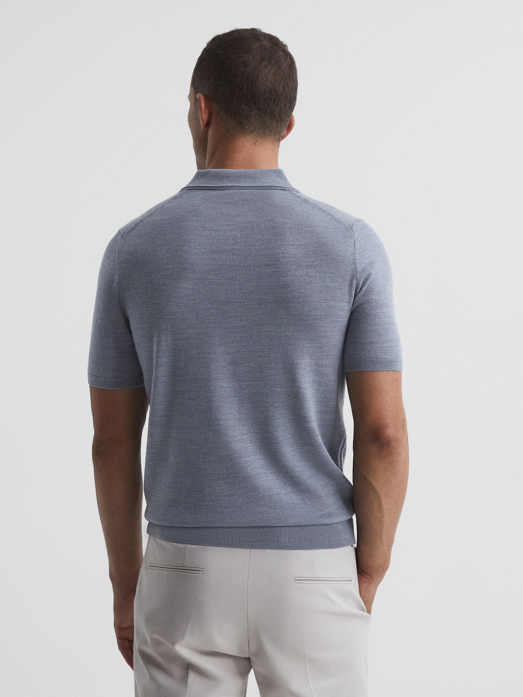 Merino Press-Stud Polo T-Shirt in Denim Melange - Image 5 of 6