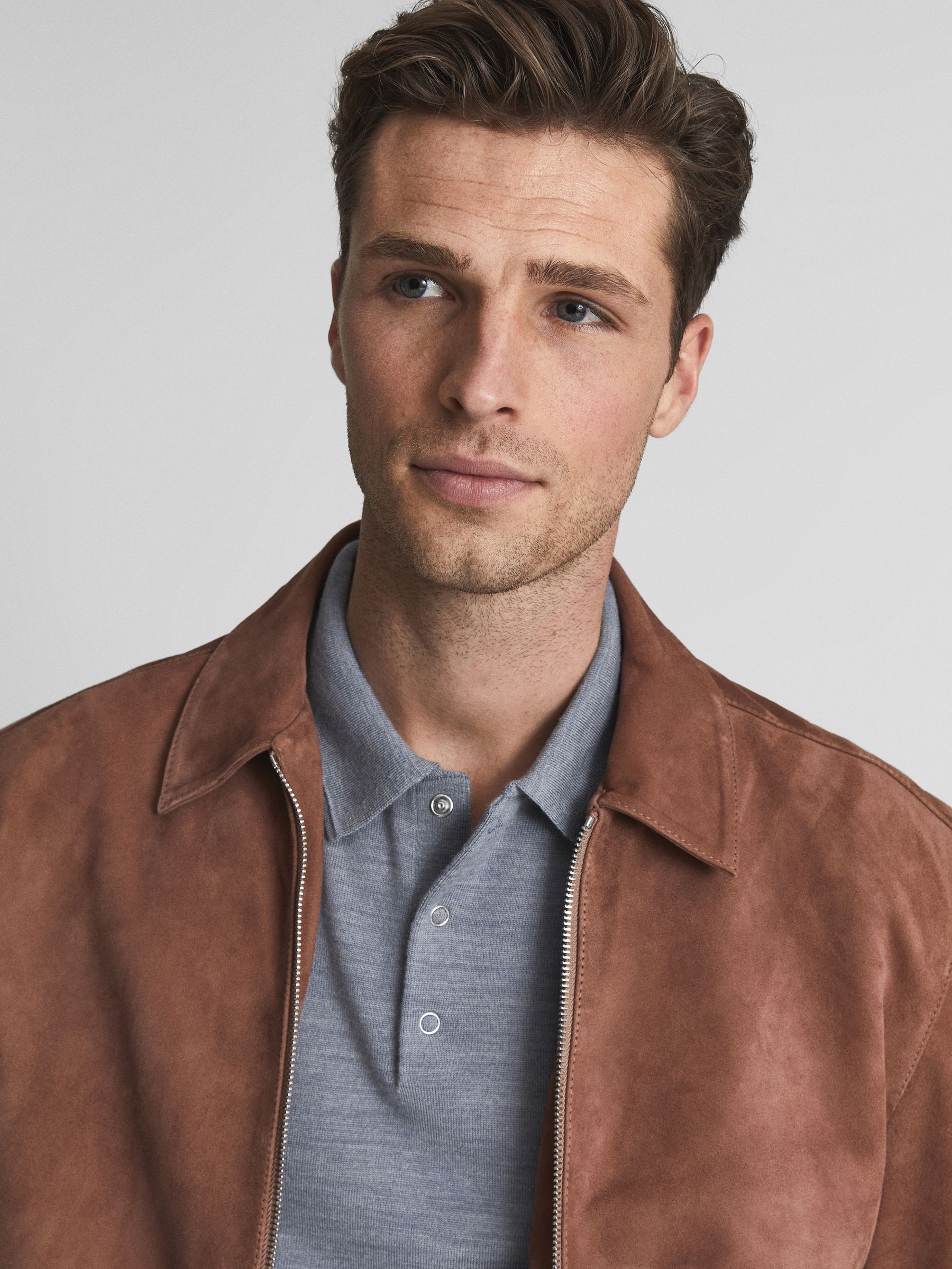 Merino Press-Stud Polo T-Shirt in Denim Melange - Image 6 of 6