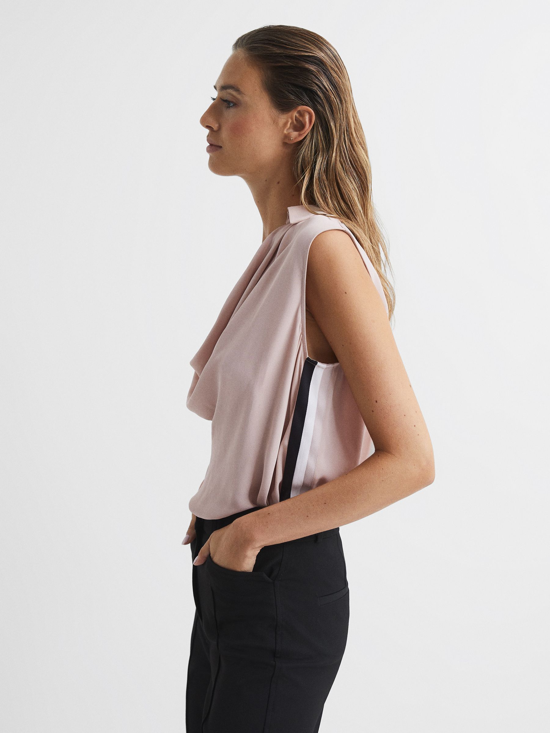 Cowl Front Sleeveless Blouse in Nude - Image 1 of 7