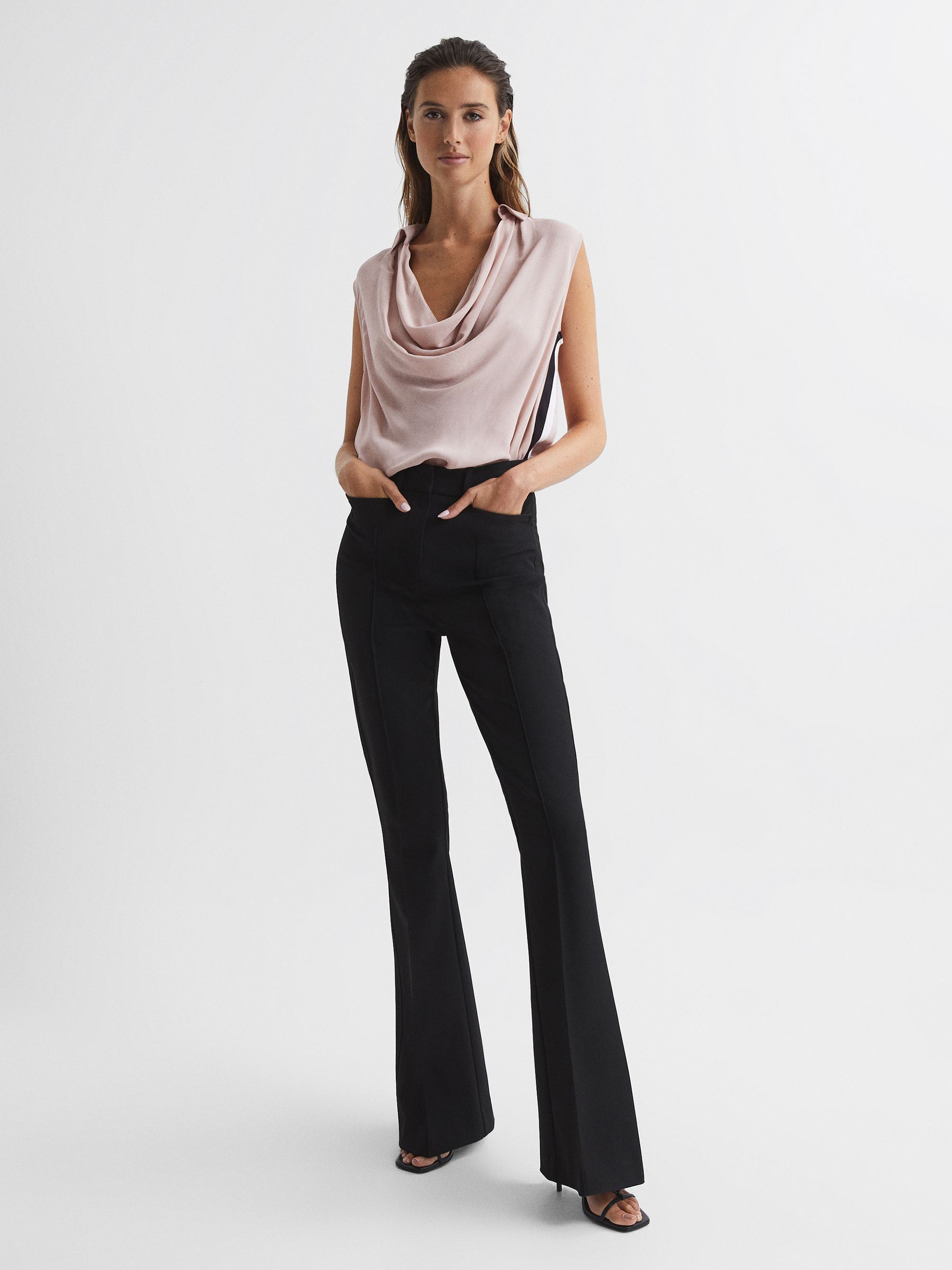 Cowl Front Sleeveless Blouse in Nude - Image 3 of 7