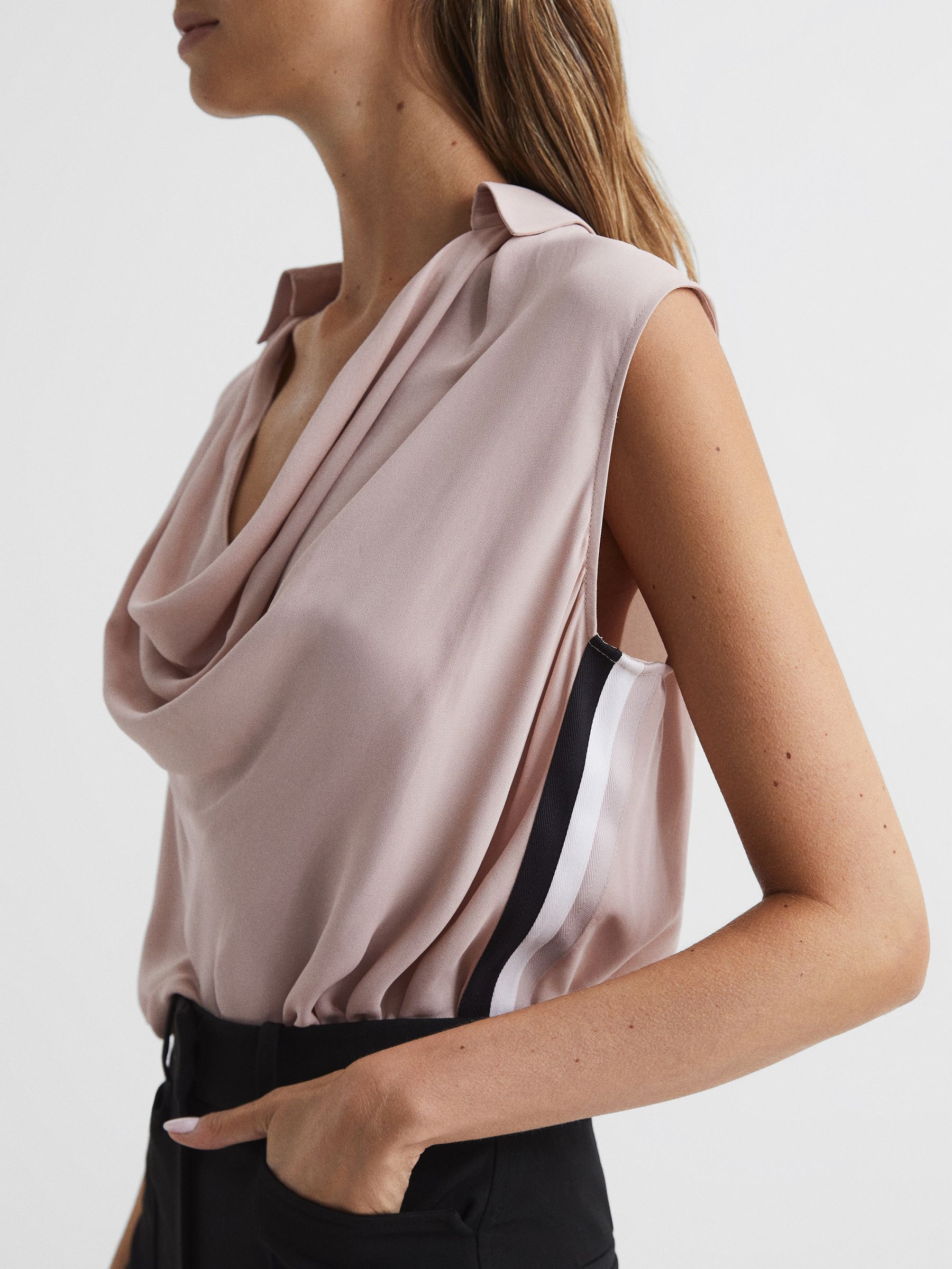 Cowl Front Sleeveless Blouse in Nude - Image 7 of 7