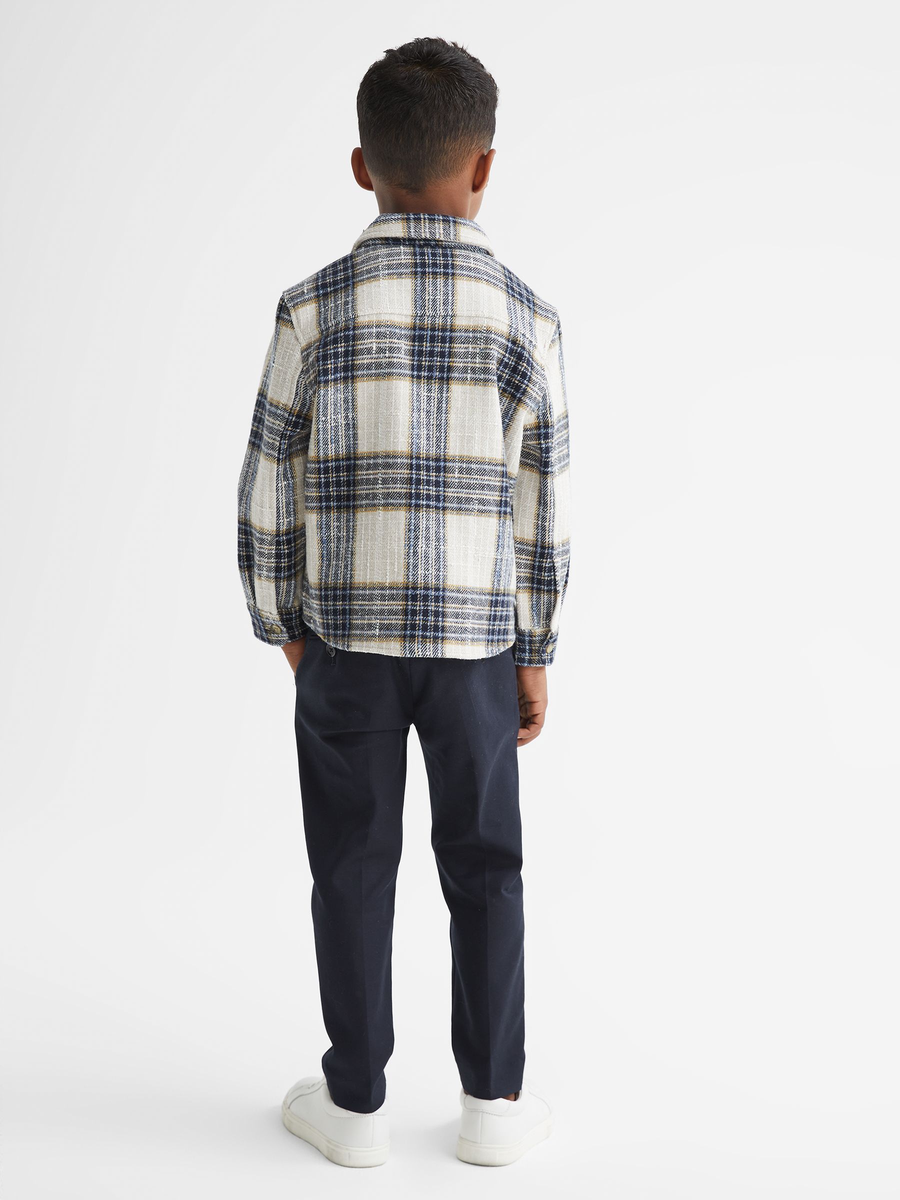 Junior Large Check Twill Overshirt in Blue/Ecru - Image 5 of 8
