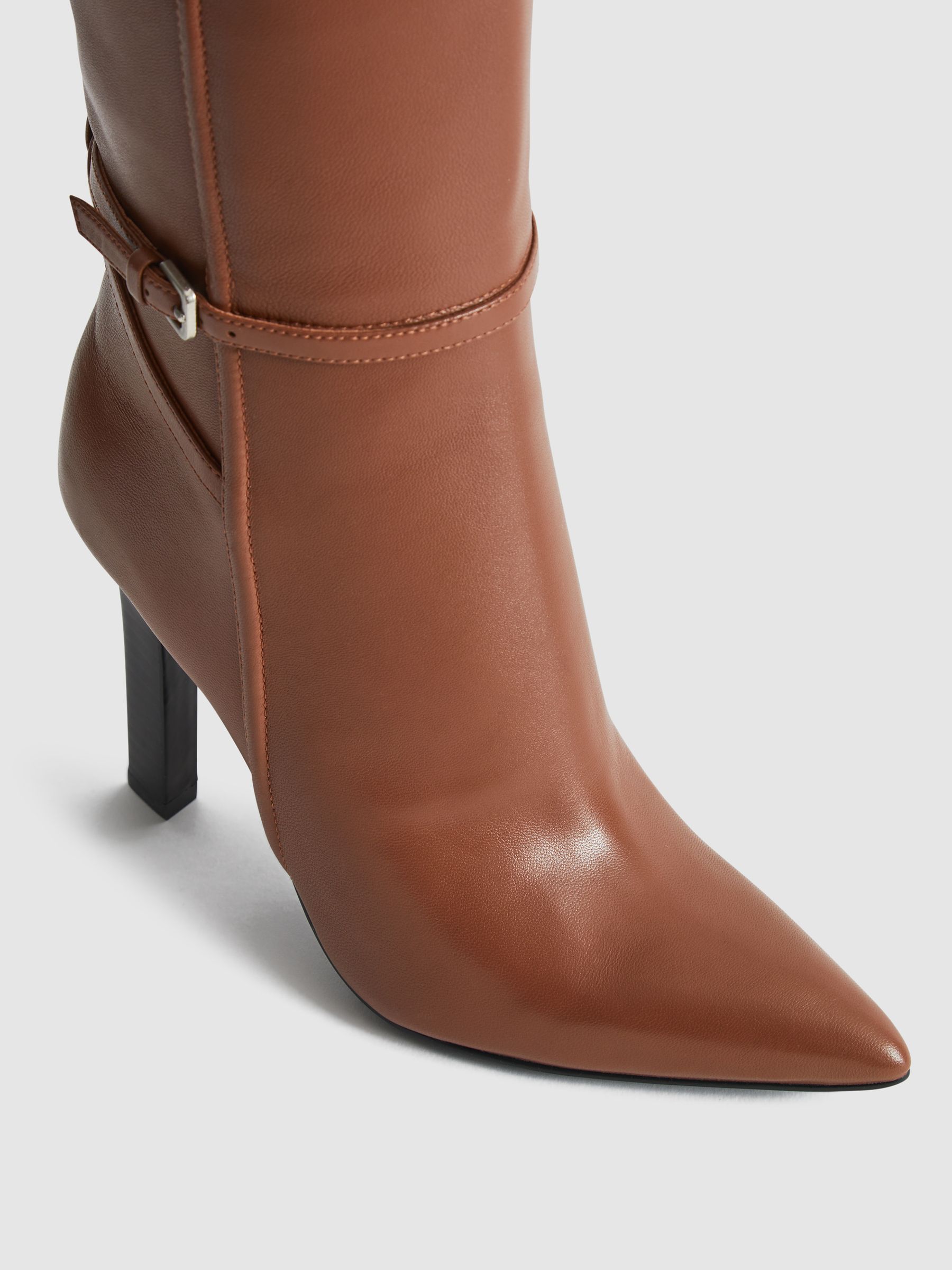 Leather Knee High Boots in Tan - Image 4 of 9