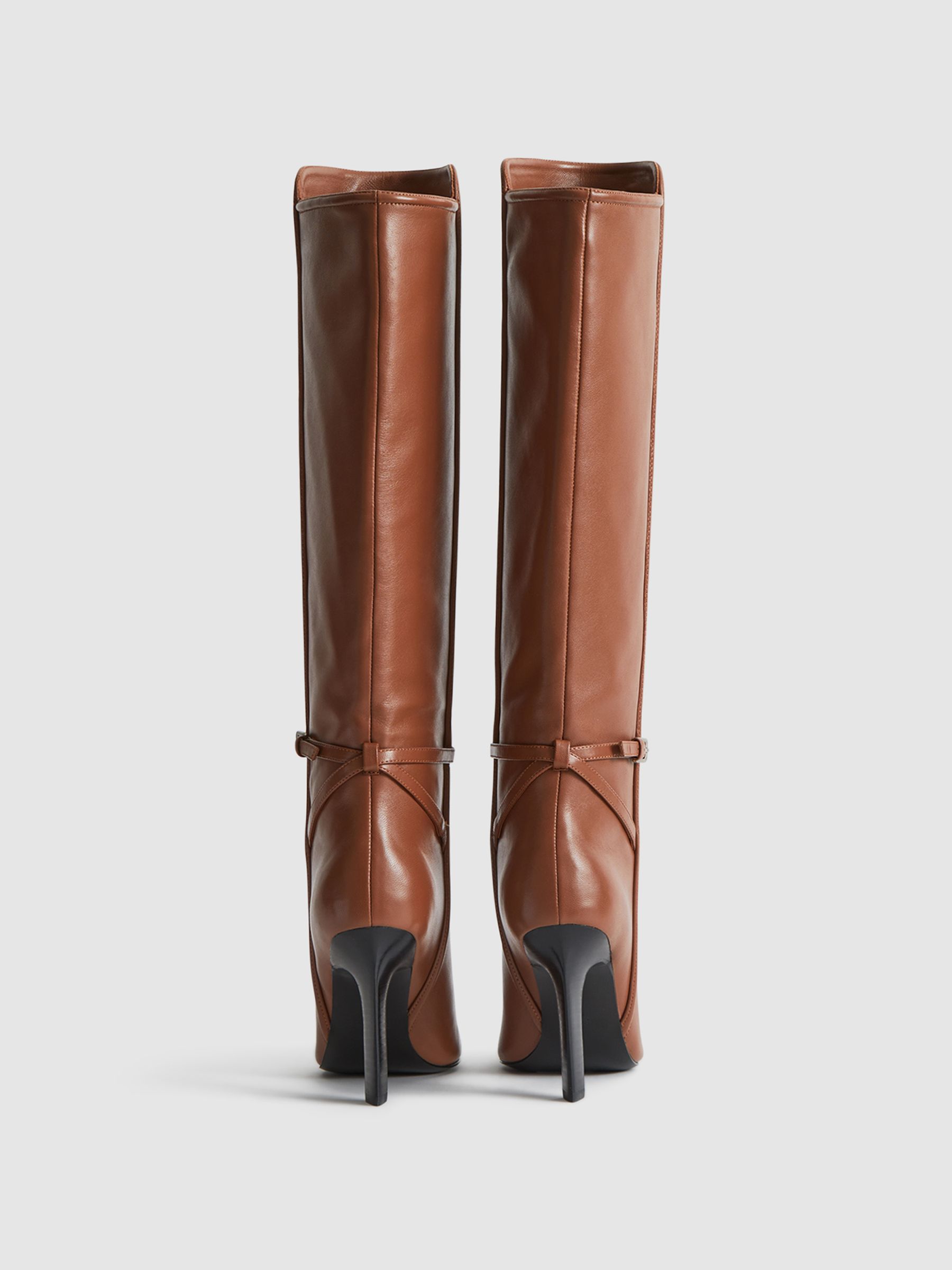 Leather Knee High Boots in Tan - Image 6 of 9