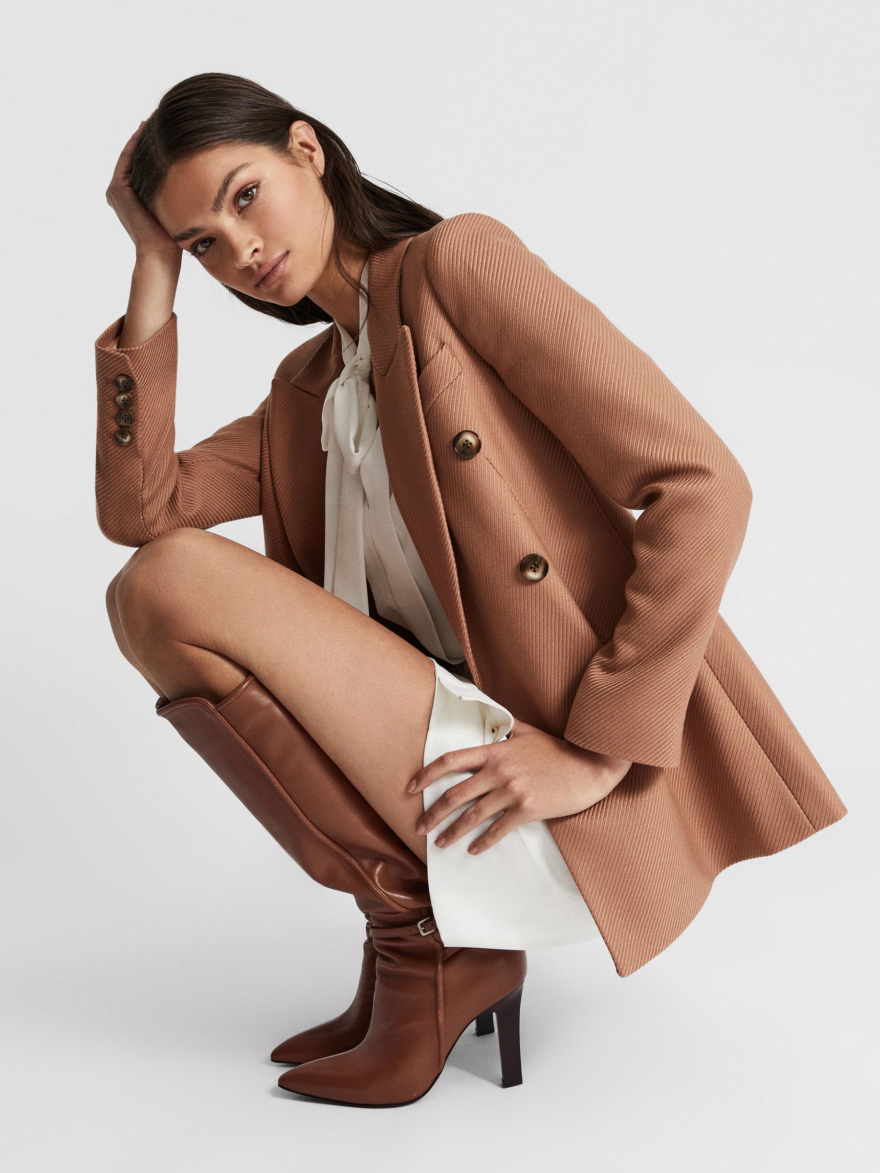 Leather Knee High Boots in Tan - Image 7 of 9