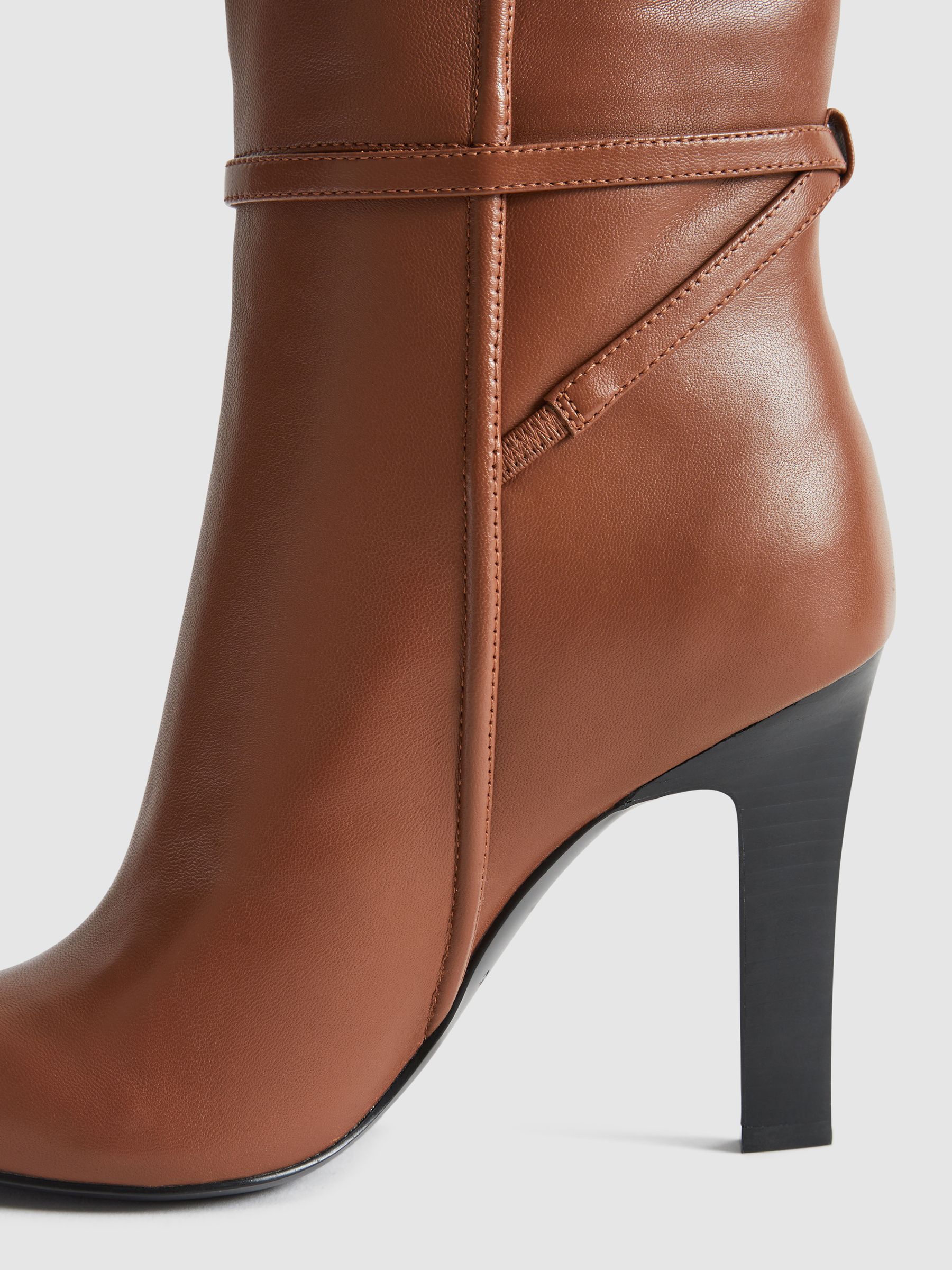 Leather Knee High Boots in Tan - Image 8 of 9
